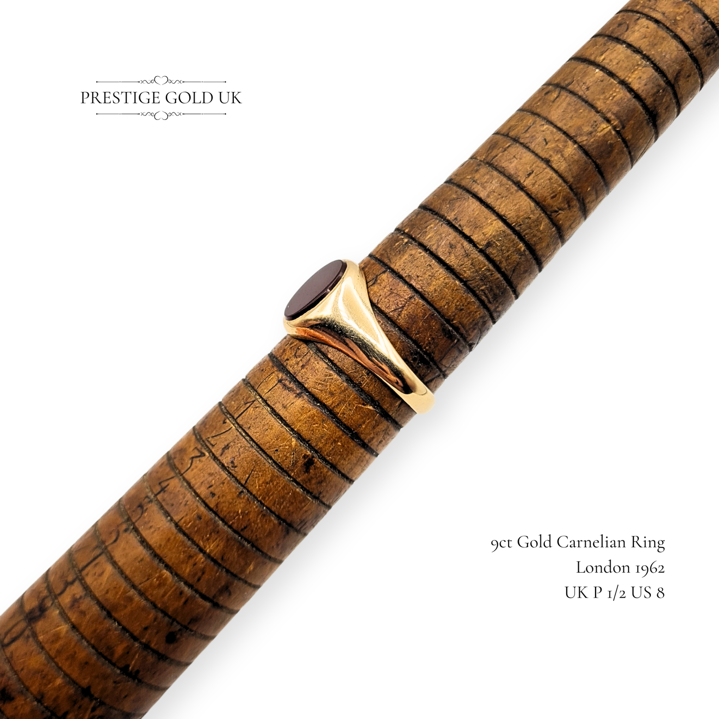 9ct Gold Carnelian Signet Ring, London 1962, UK P 1/2 US 8.