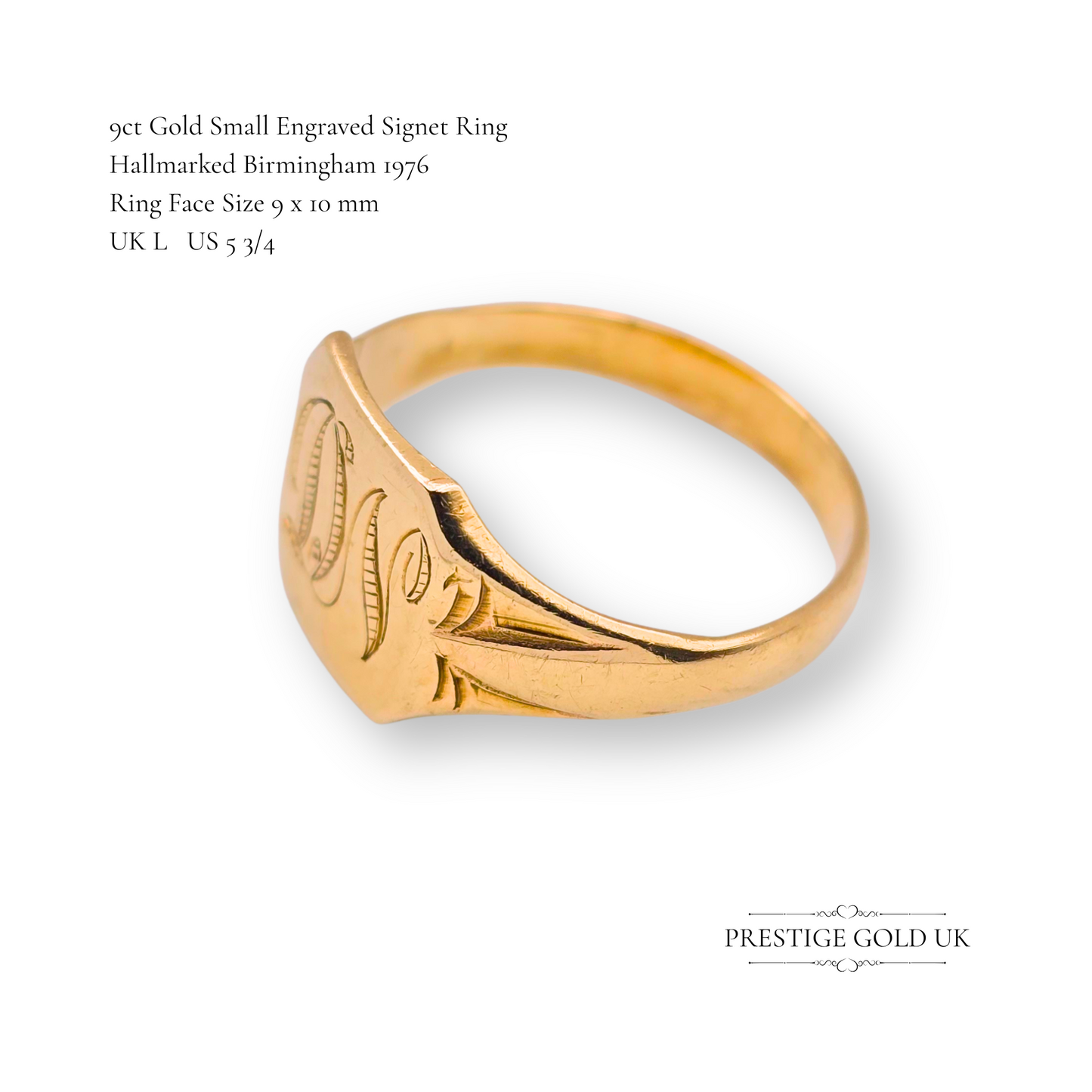 Small 9ct Gold Engraved Signet Ring, Monogrammed “DN” UK L US 5 3/4