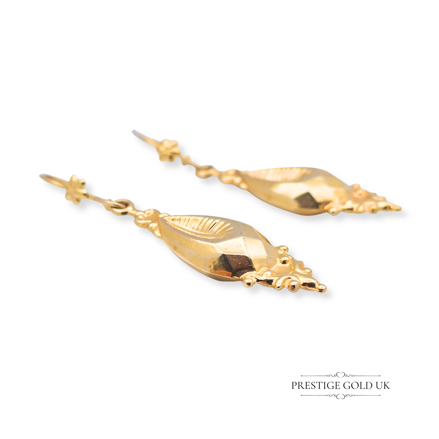 9ct Gold Dangle Drop Earrings, Victorian Revival Style Vintage Earrings