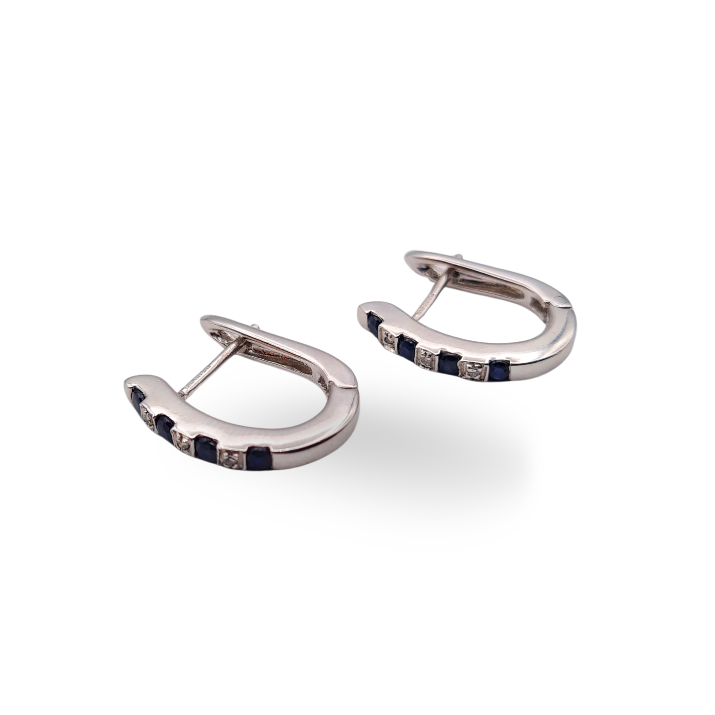 9ct White Gold Diamond Sapphire Huggie Earrings With Hinged Hoops
