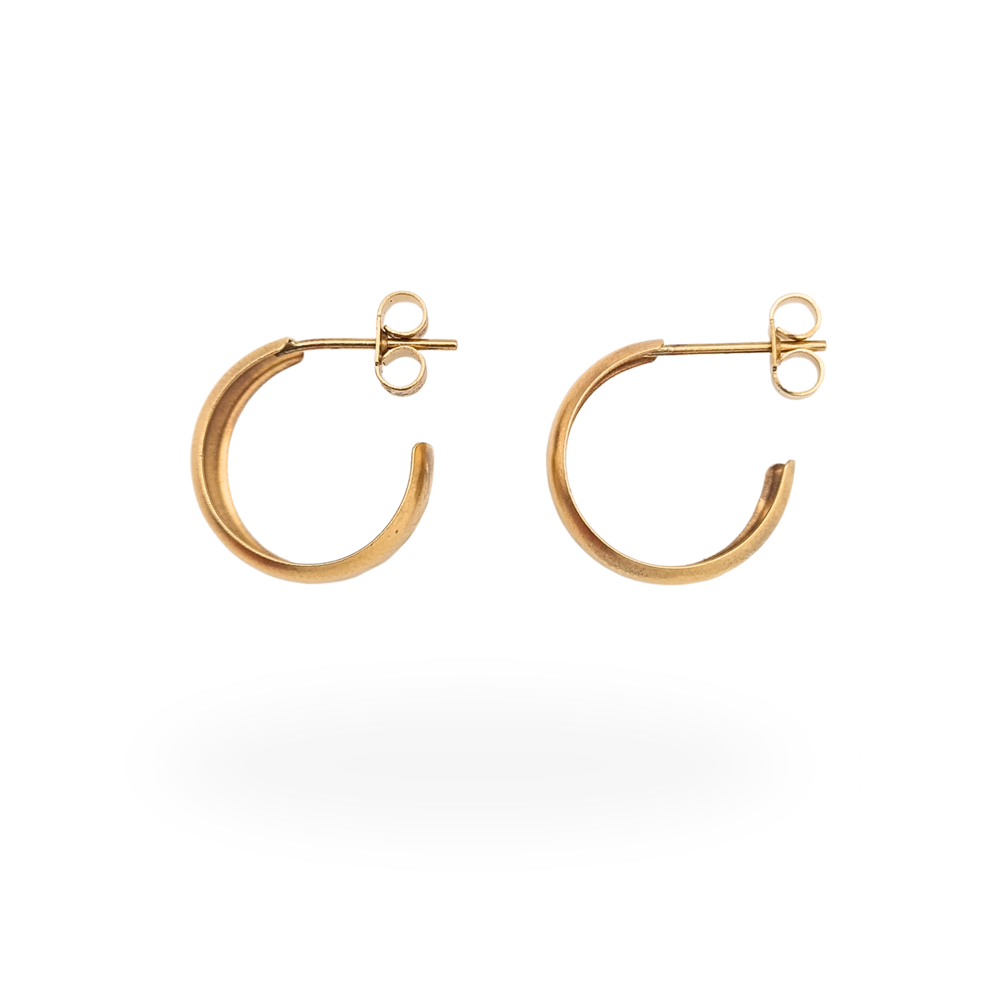 Small 9ct Gold Half Hoop Stud Earrings  Satin Chevron Finish