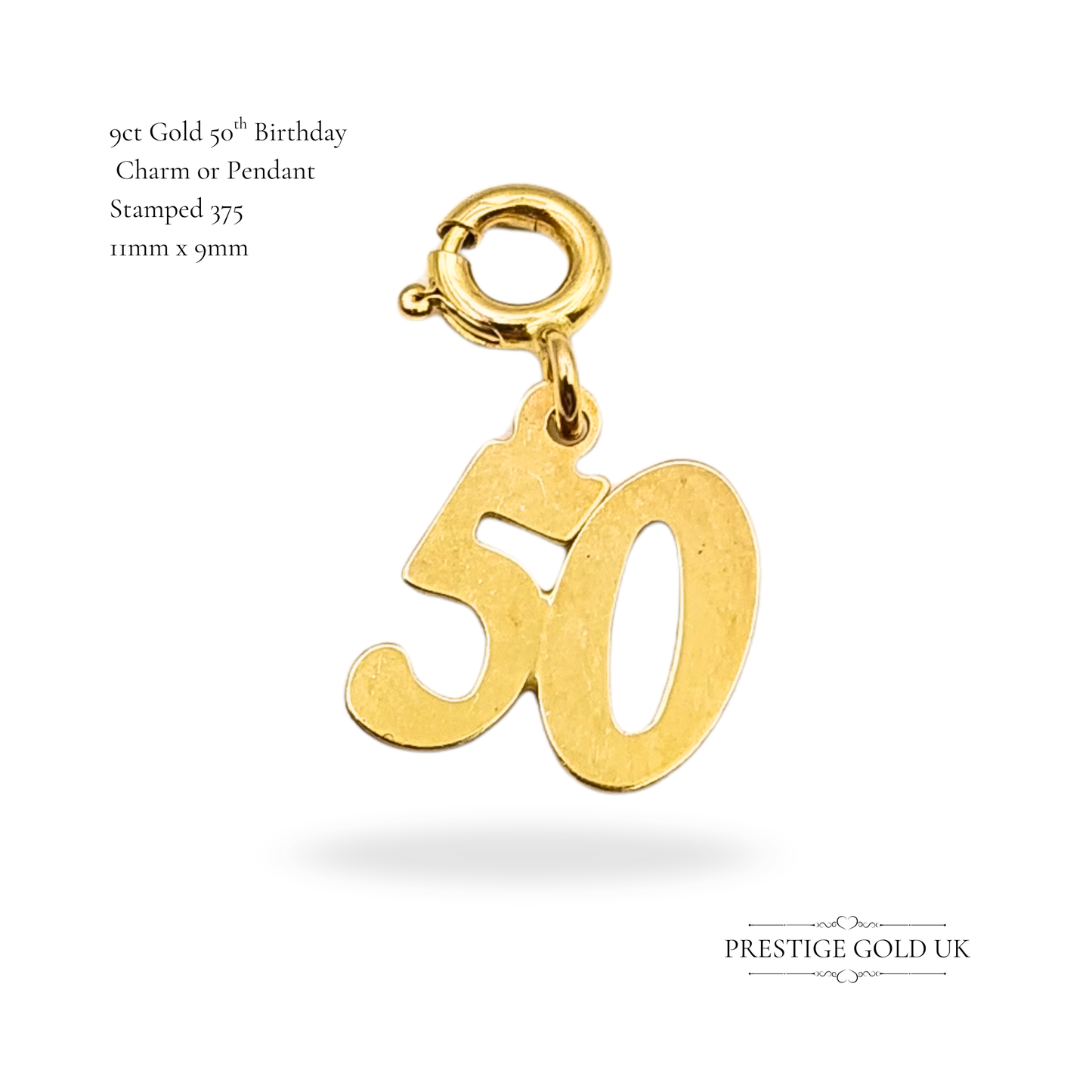 9ct Gold 50th Birthday Charm, Age 50 Milestone Birthday Present