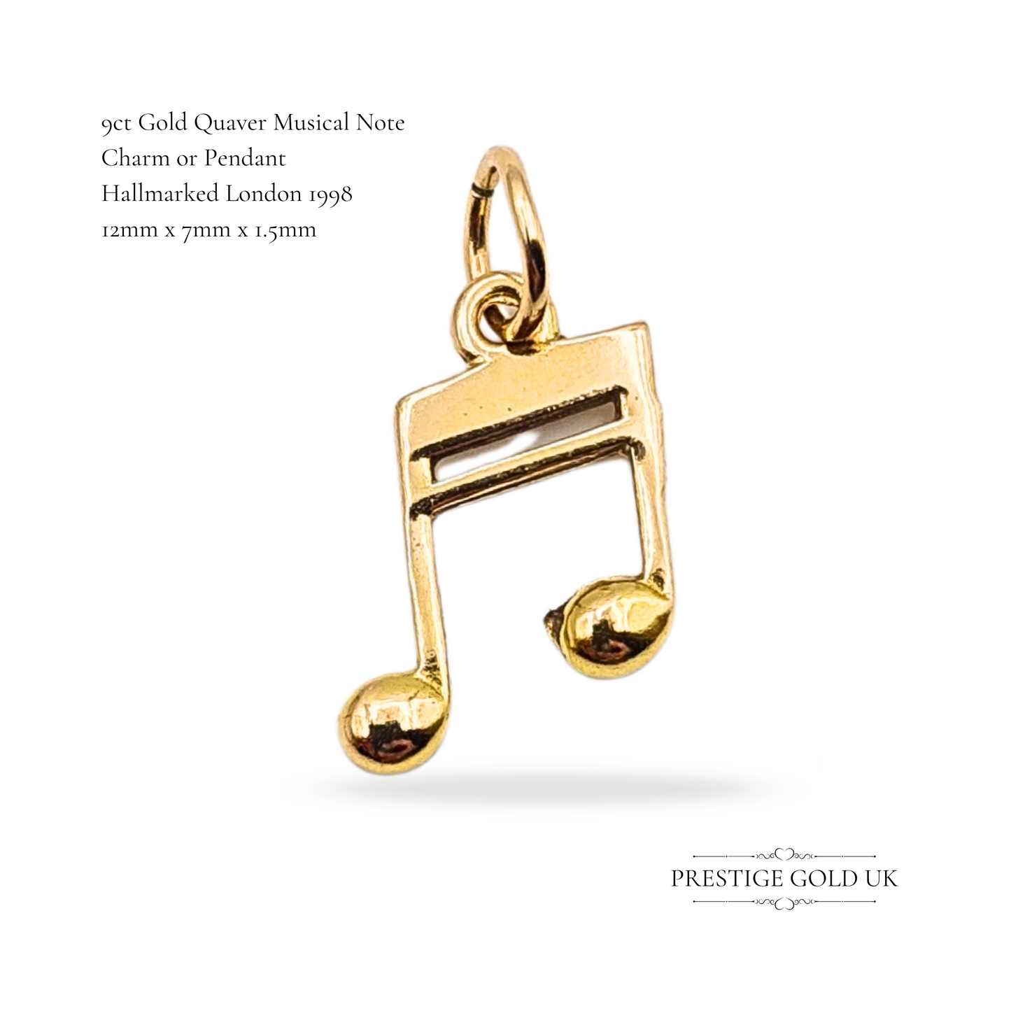 9ct Gold Musical Note Charm, Gold Quaver For Music Lover