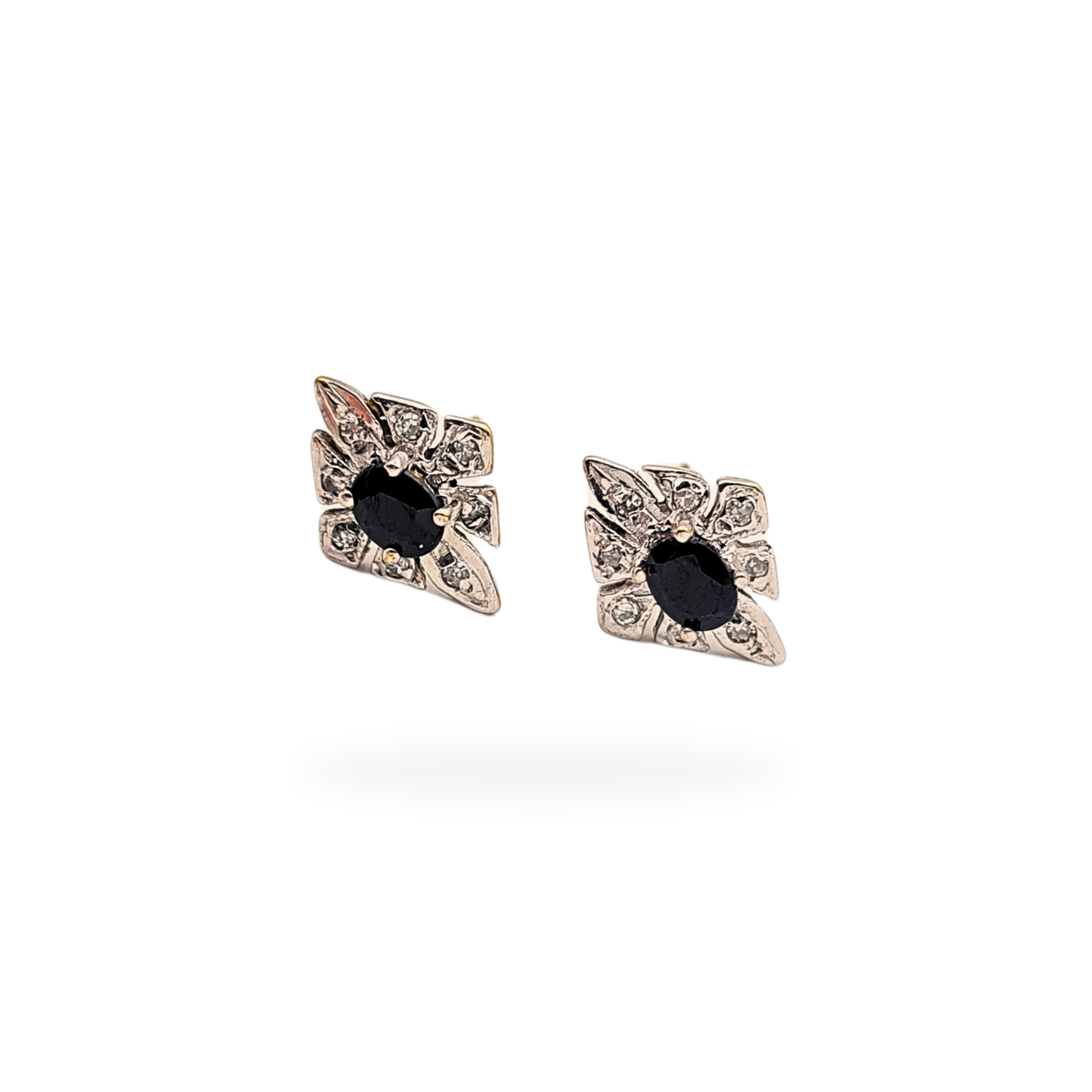 9ct Gold Sapphire Diamond Stud Earrings, Kite Shape