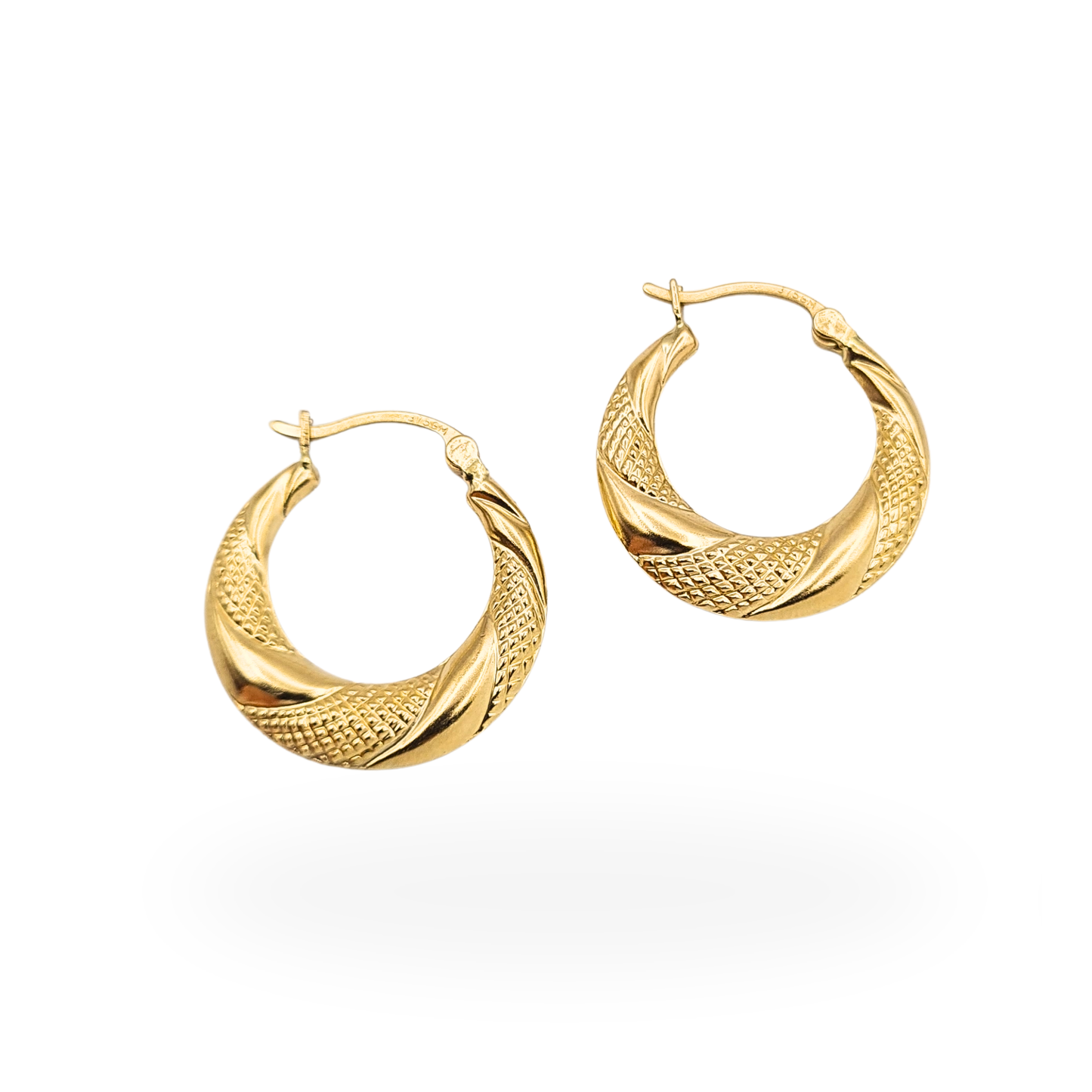 9ct Gold Textured Hoop Earrings 21mm Hollow Puffy Hoops