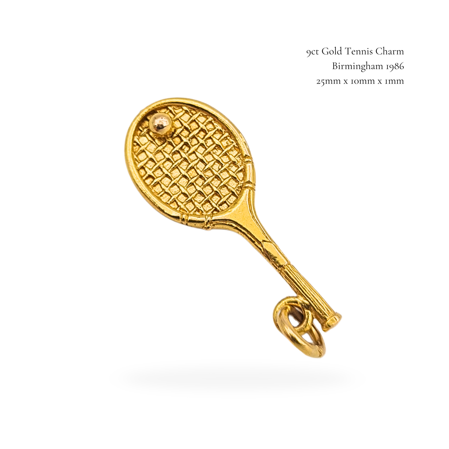 9ct Gold Tennis Racket Charm, Birmingham 1986