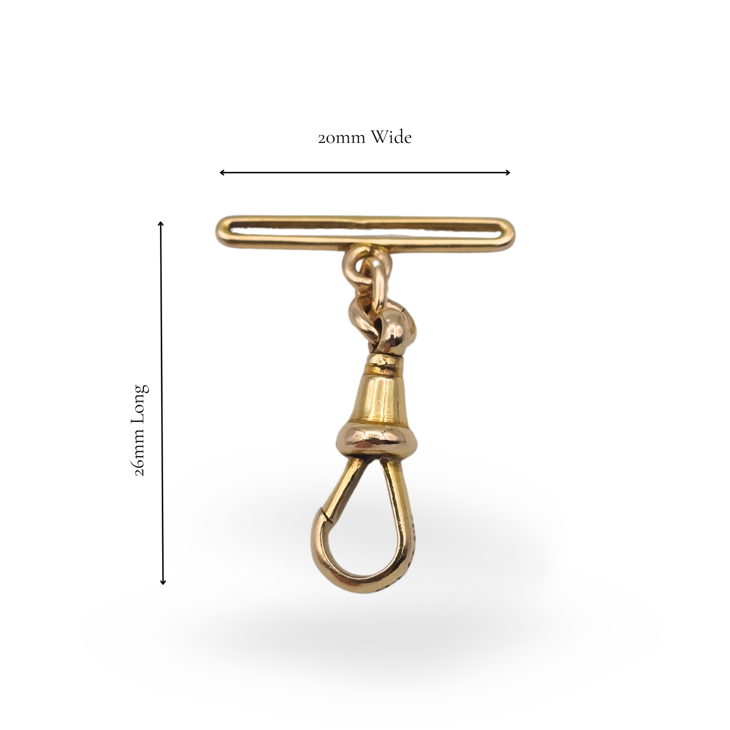 9ct Gold Button Hole  T-Bar With Fixed Dog Clip, Secure Charm Connector