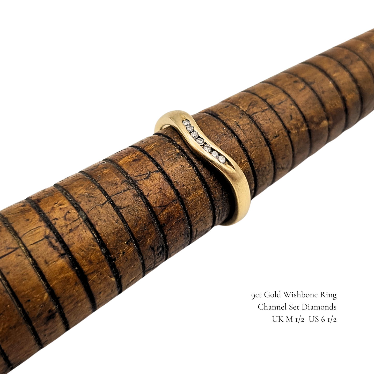 9ct Gold Diamond Set Wishbone Ring, UK M 1/2 US 6 1/2