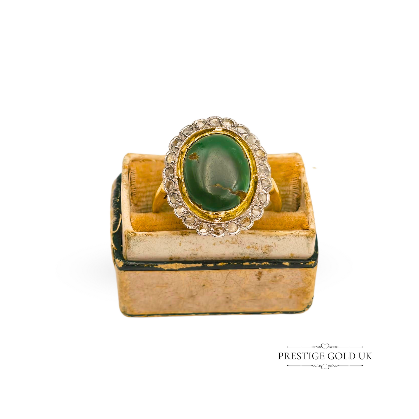 18ct Gold Oval Turquoise & Diamond Halo Cluster Ring,  UK M 1/2  US 6 3/4