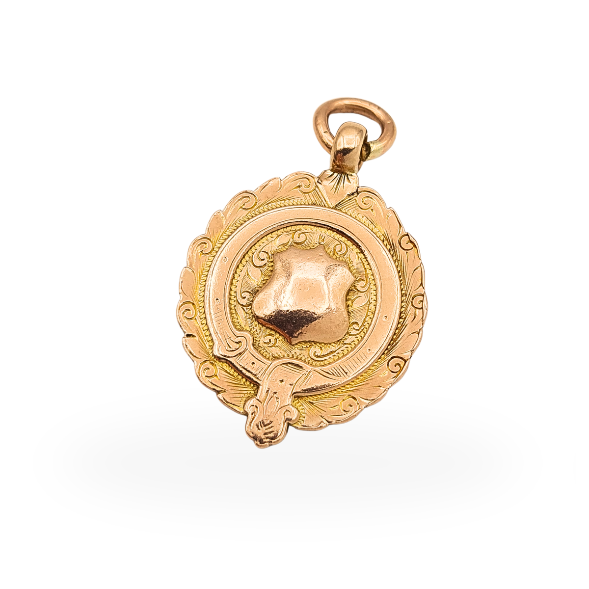 Antique 9ct Rose Gold Shield Fob Pendant Birmingham 1912 Hallmarked