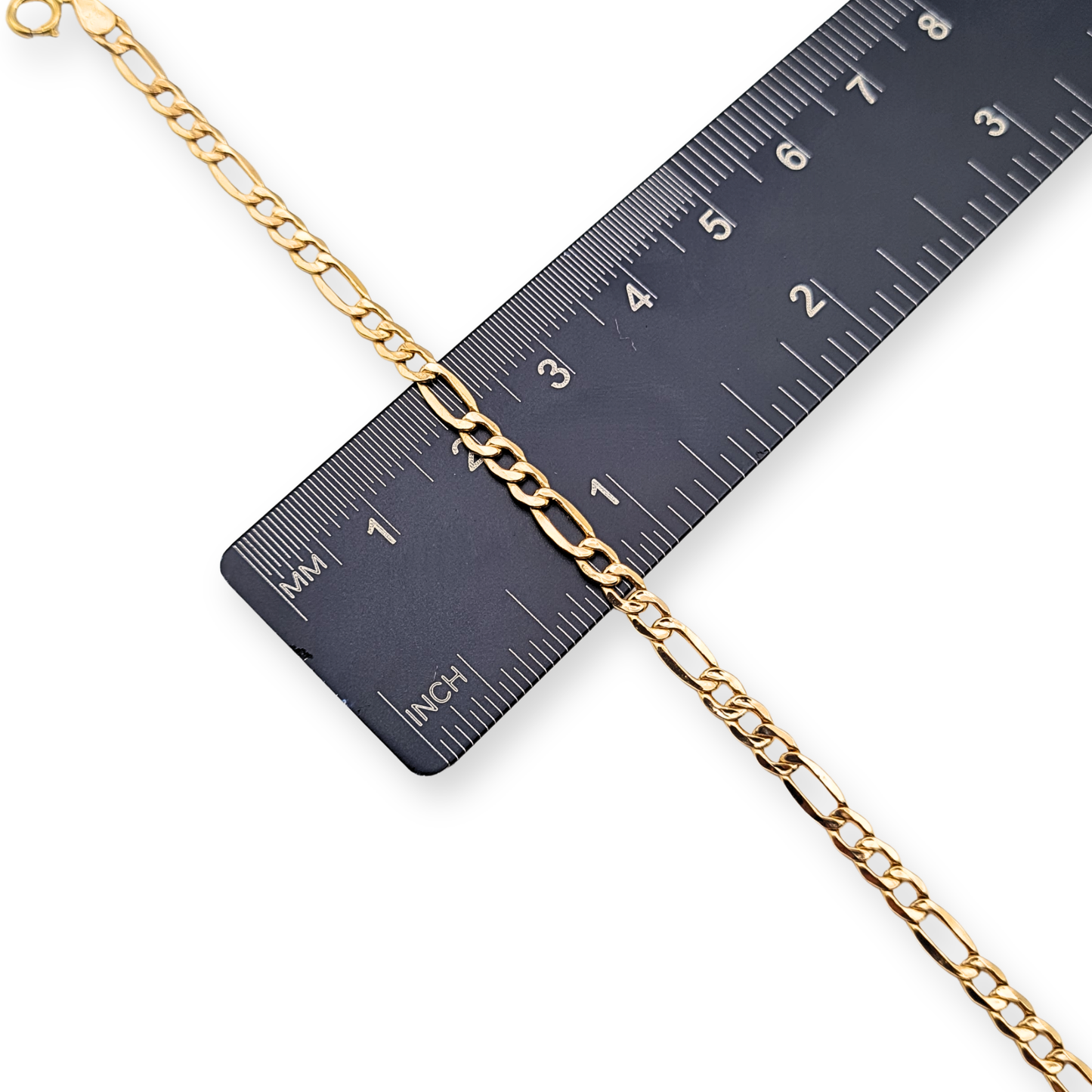 7" Long Gold Figaro Bracelet,  18.5cm, 3+2 Link Chain, British Hallmarked