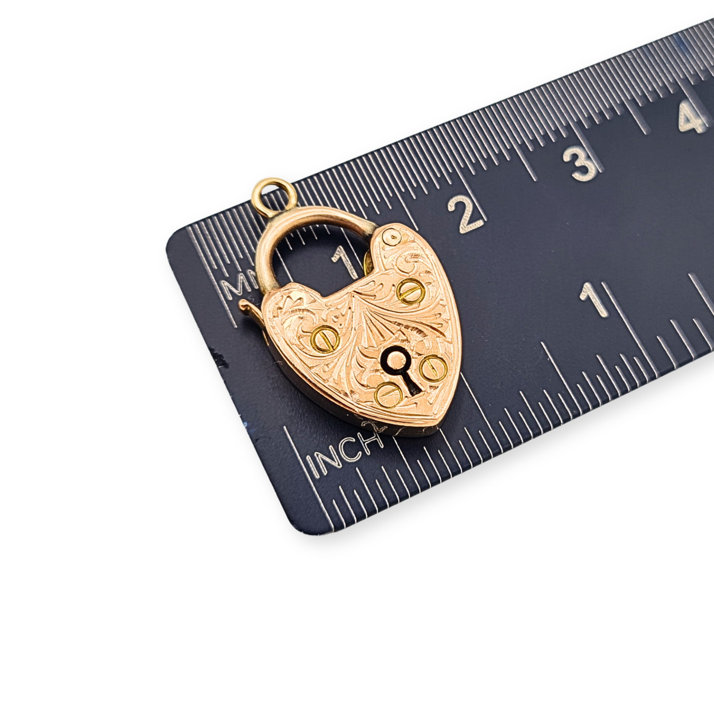 Antique 9ct Rose Gold Heart Padlock Gate Bracelet Clasp Engraved