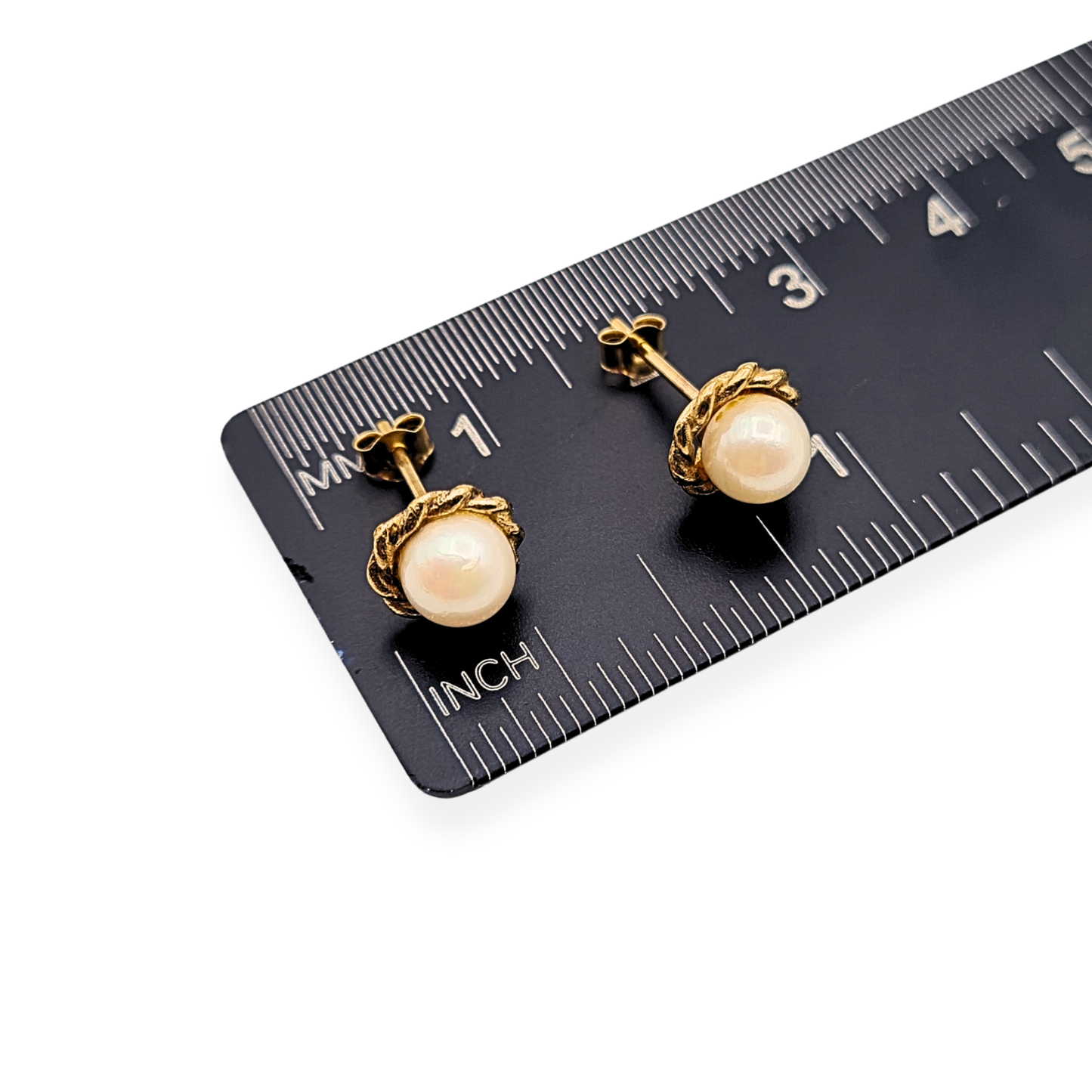 9ct Gold Pearl Stud Earrings, Rope Edge, Dainty Jewellery