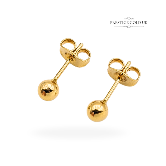 18ct Gold Tiny Ball Stud Earrings, Vintage Round Gold Studs with Butterfly Backs