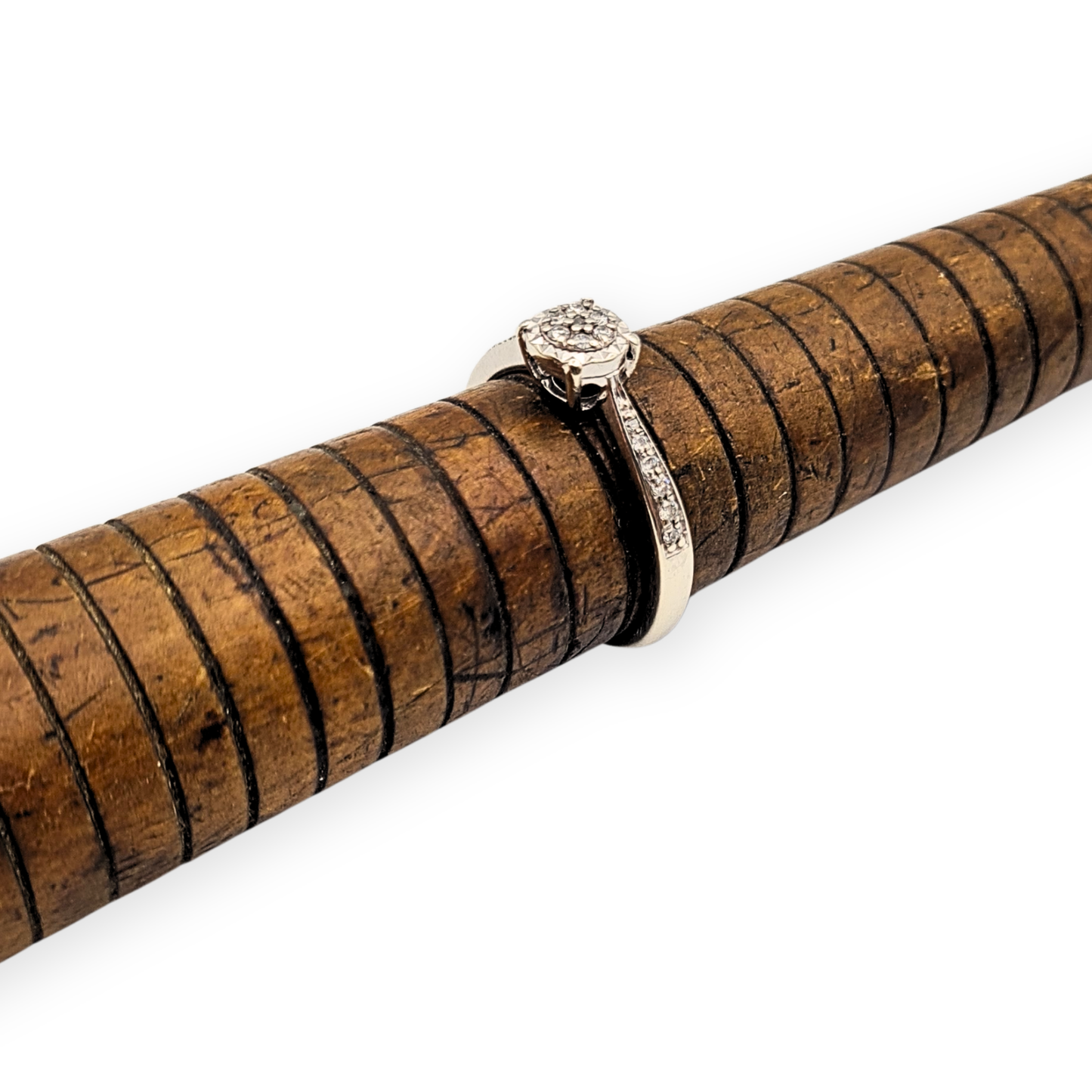 9ct White Gold Engagement Ring, Diamond Pavé Shoulders, UK M 1/2 / US 6.5