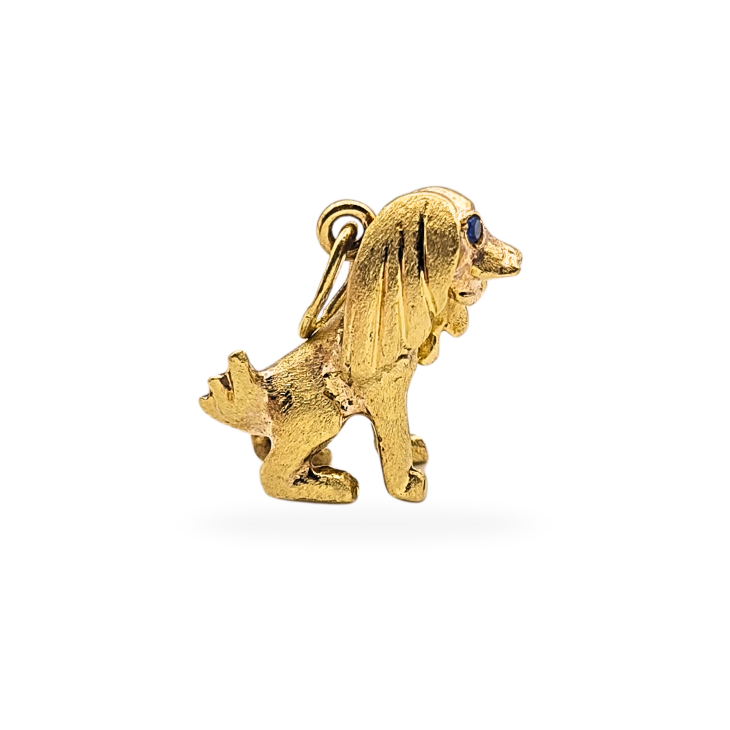 14ct Gold Solid Spaniel Style Dog Charm With Blue Eyes