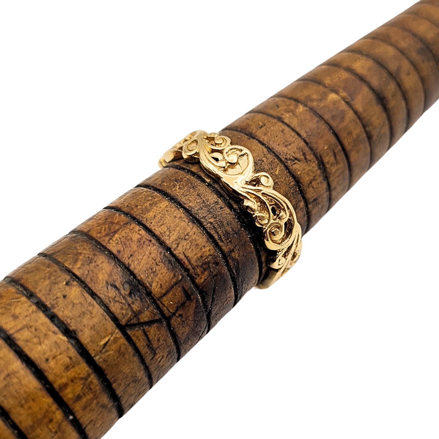 9ct Solid Gold Scroll Ring, UK M US 6 1/4, Fancy Ornate Band