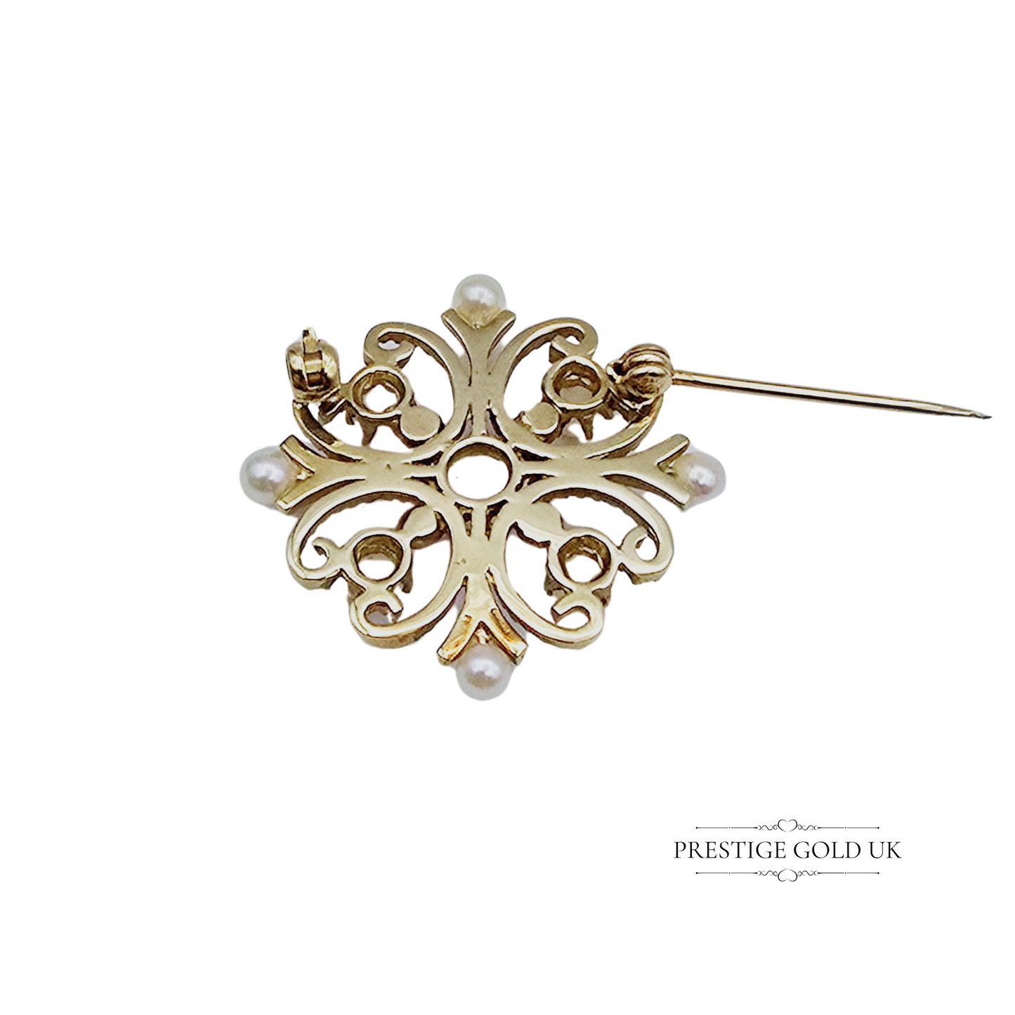 Vintage 9ct Gold Ornate Pearl Brooch