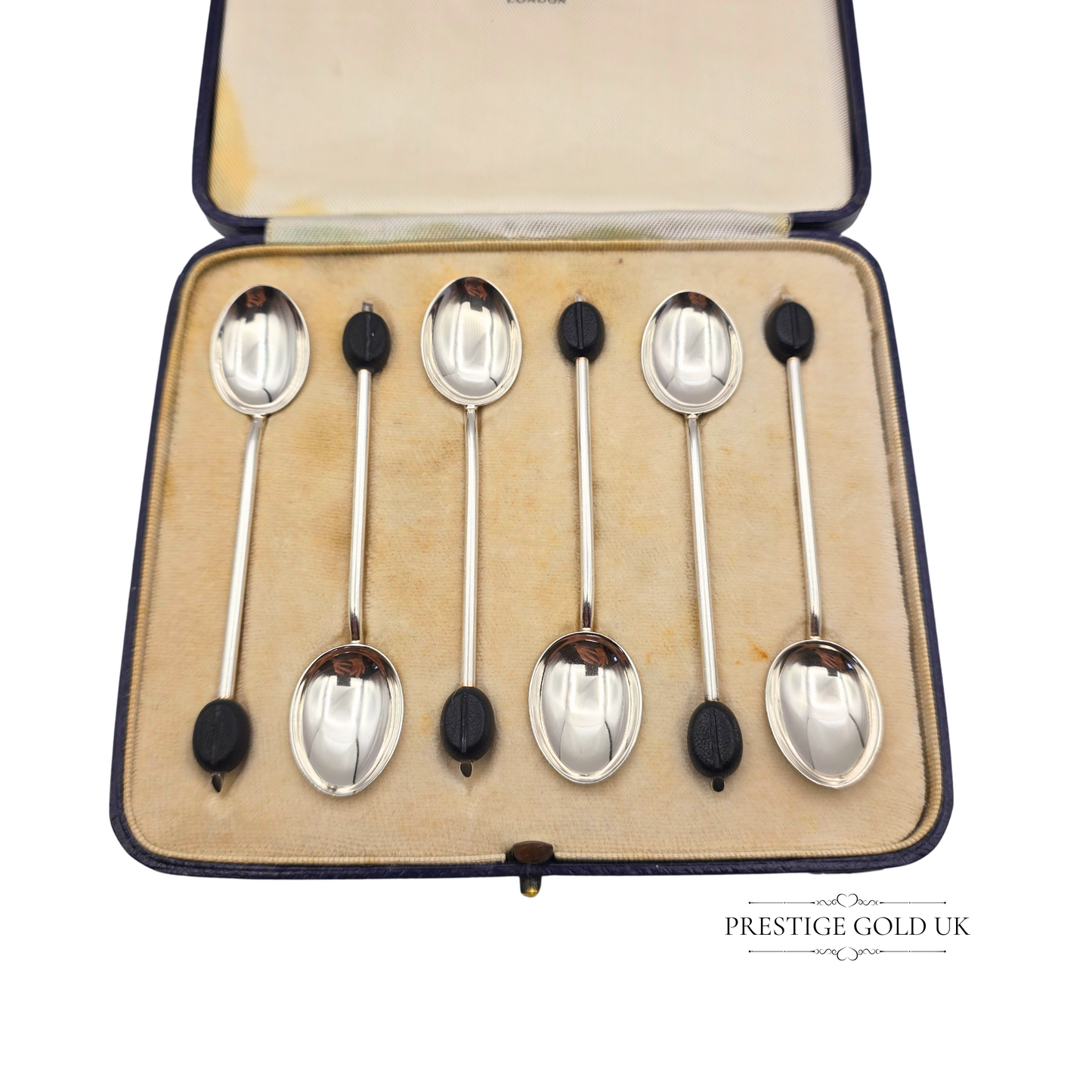 1930's Sterling Silver Coffee Bean Spoons, Set of 6, Birmingham Hallmarked