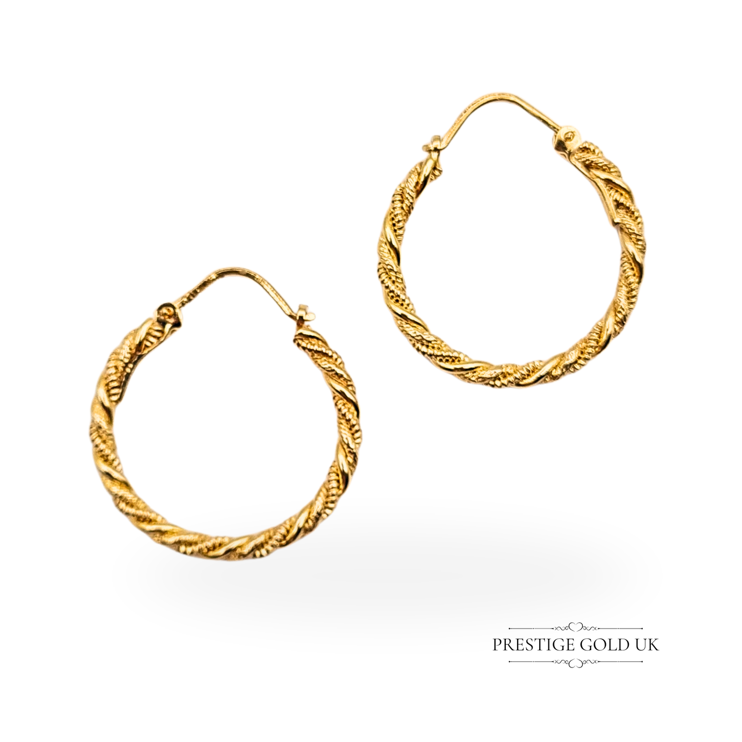 Quality 9ct Gold Rope Twist Hoop Earrings, Vintage 14mm Hoops With Twist Design