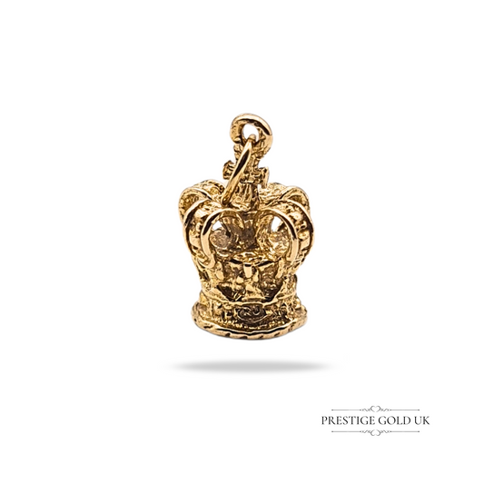 9ct Gold Crown Charm Pendant, Vintage Tiny Miniature Crown Charm for Bracelet