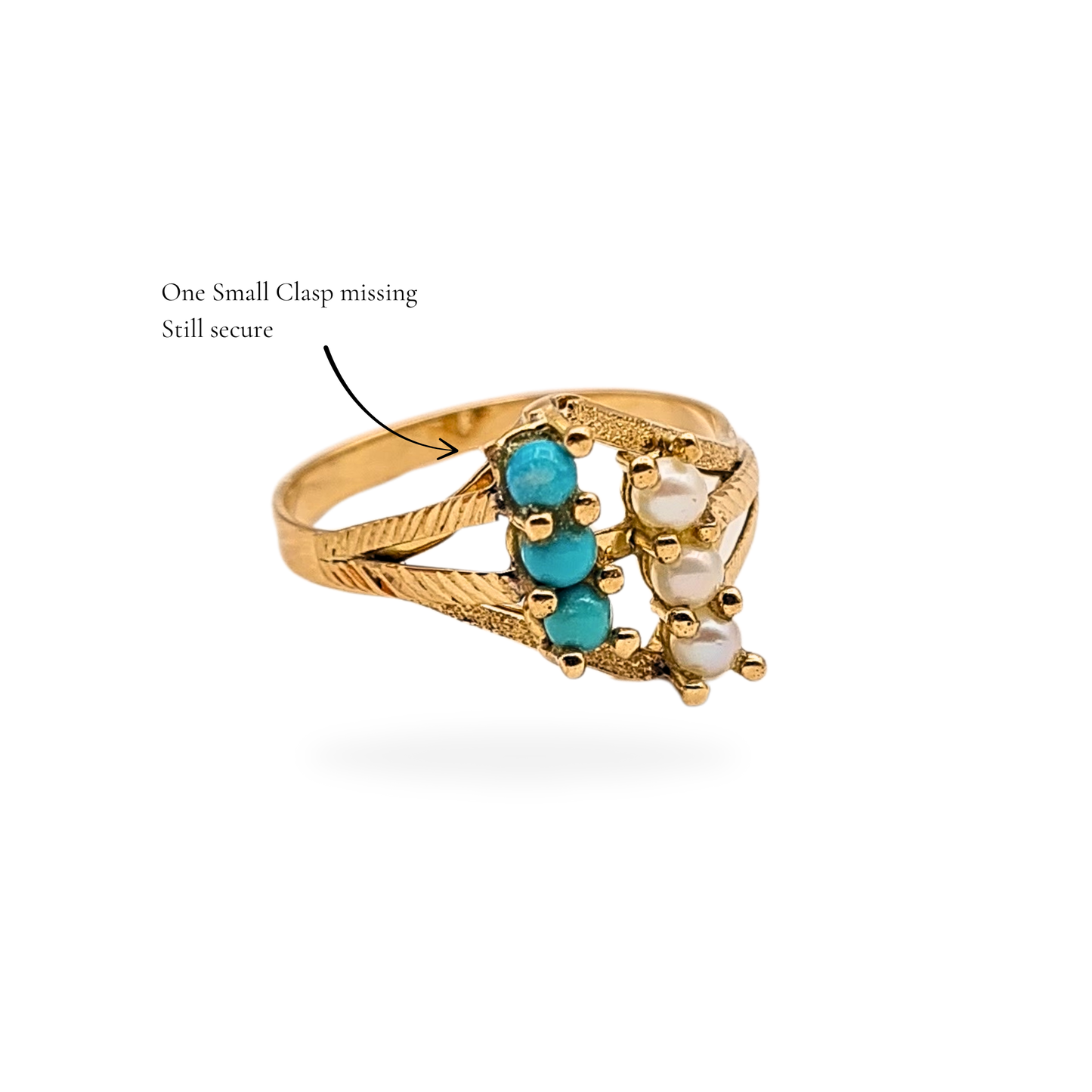 18ct Gold Turquoise 3 Row Ring, Pearl Design, UK M US 6 1/4
