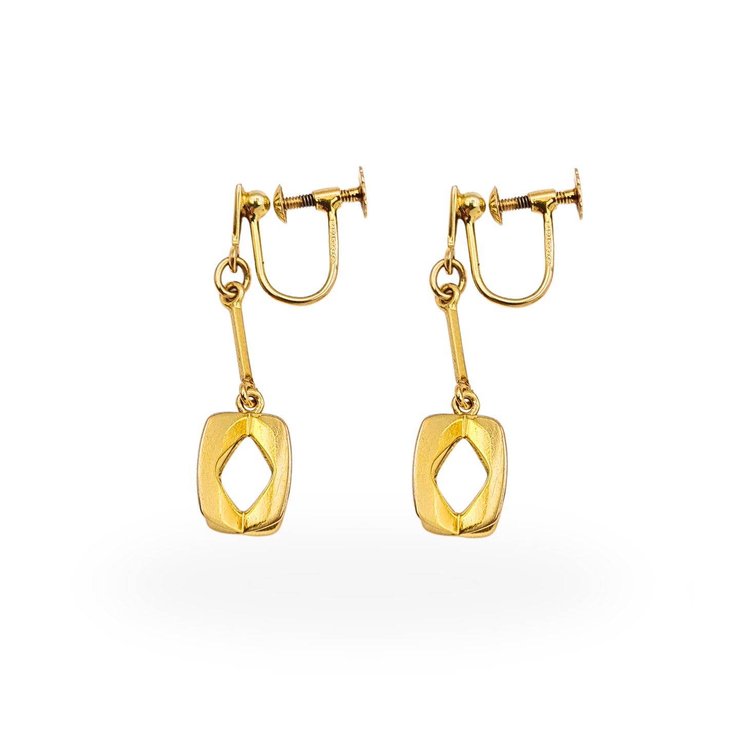 Hallmarked 9ct solid gold horse bit drop earrings with butterfly backs, 37mm long equestrian design.