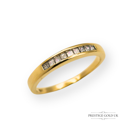 18ct Gold Diamond Half Eternity Ring,  x 9  Princess Cut Diamonds, UK O US 7 1/4