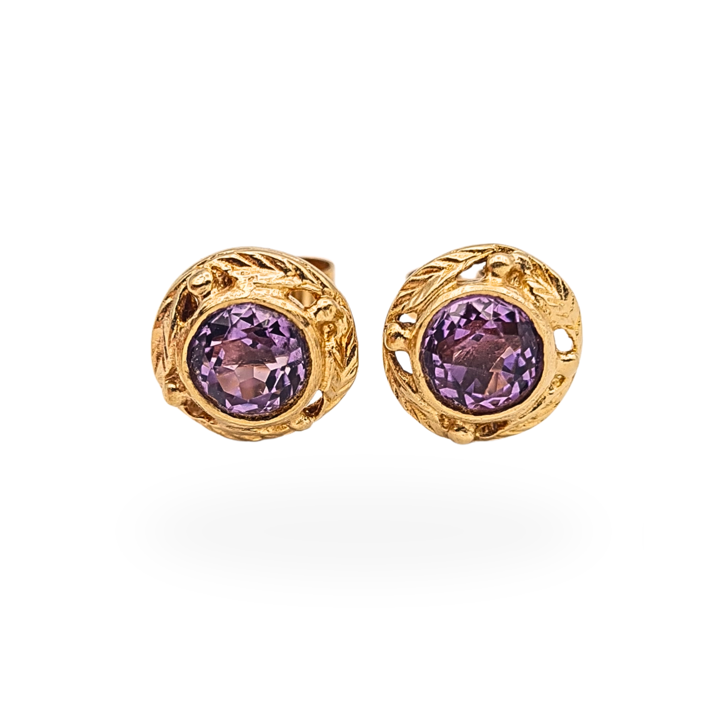 9ct Gold Amethyst Stud Earrings Birmingham 1975 Butterfly Backs