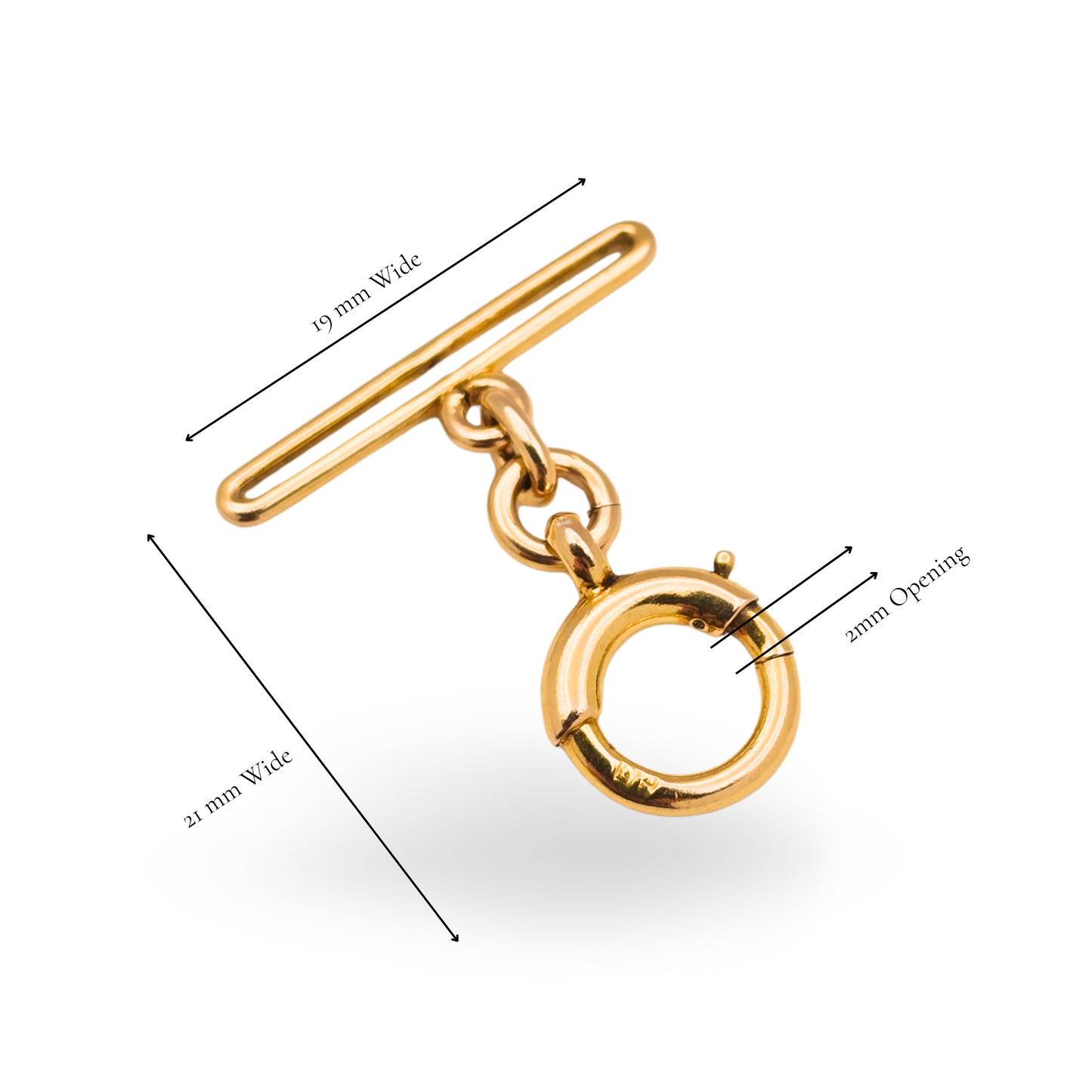 9ct Gold Bolt Ring & T Bar, 19mm Bar, 9mm Clasp, Stamped 9ct