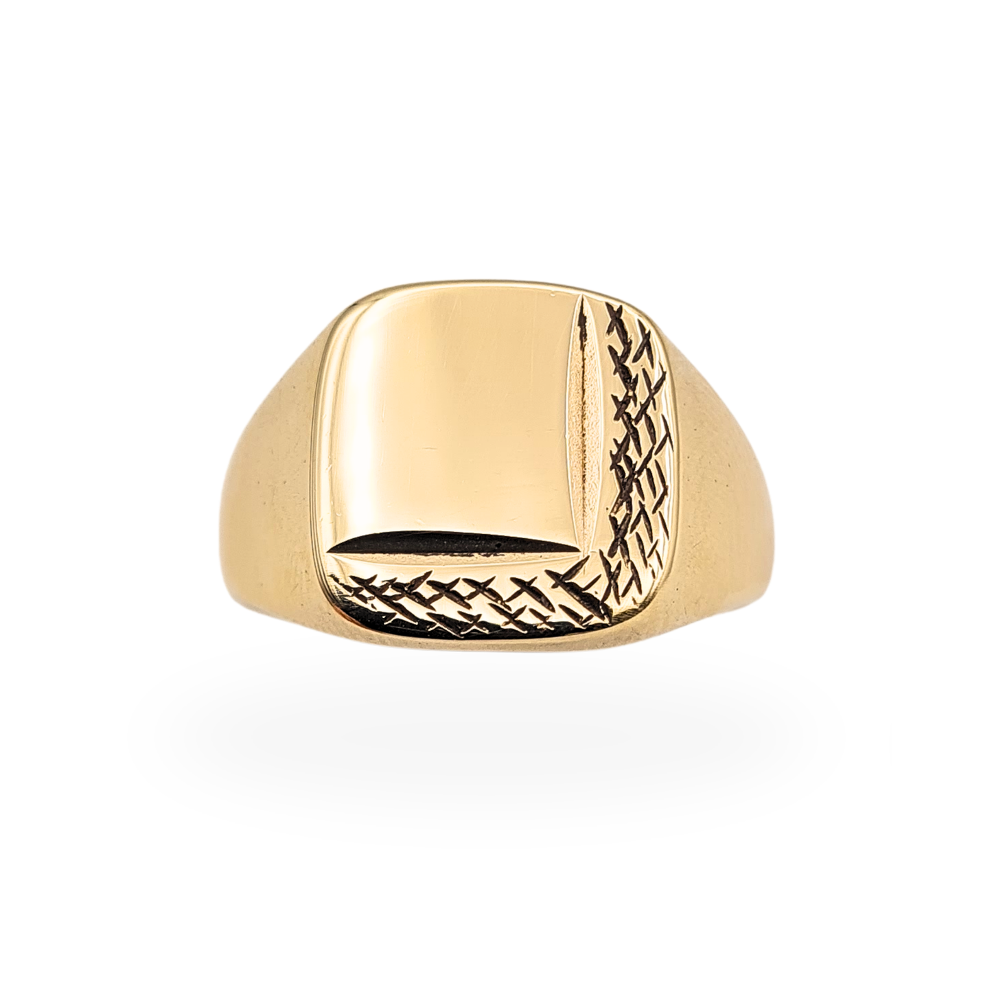Large Solid Gold Signet Ring London 1975 9ct Engraved UK P½ US 7.75
