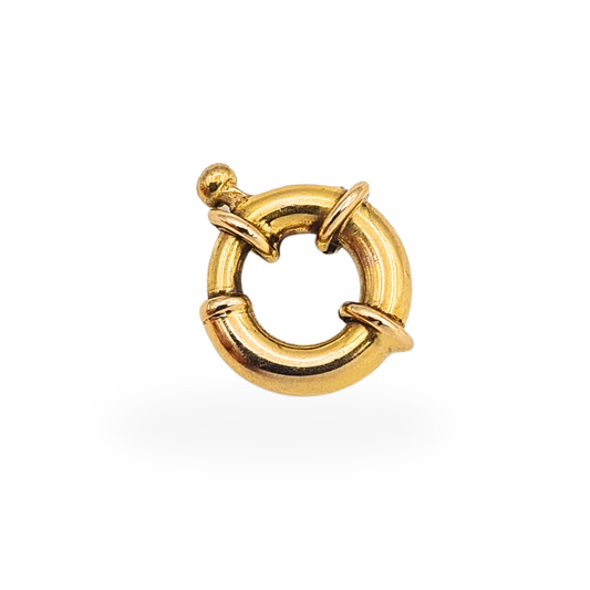 Vintage chunky 9ct yellow gold large bolt ring sailor clasp with spring-loaded mechanism, fully tested, measuring 10mm.