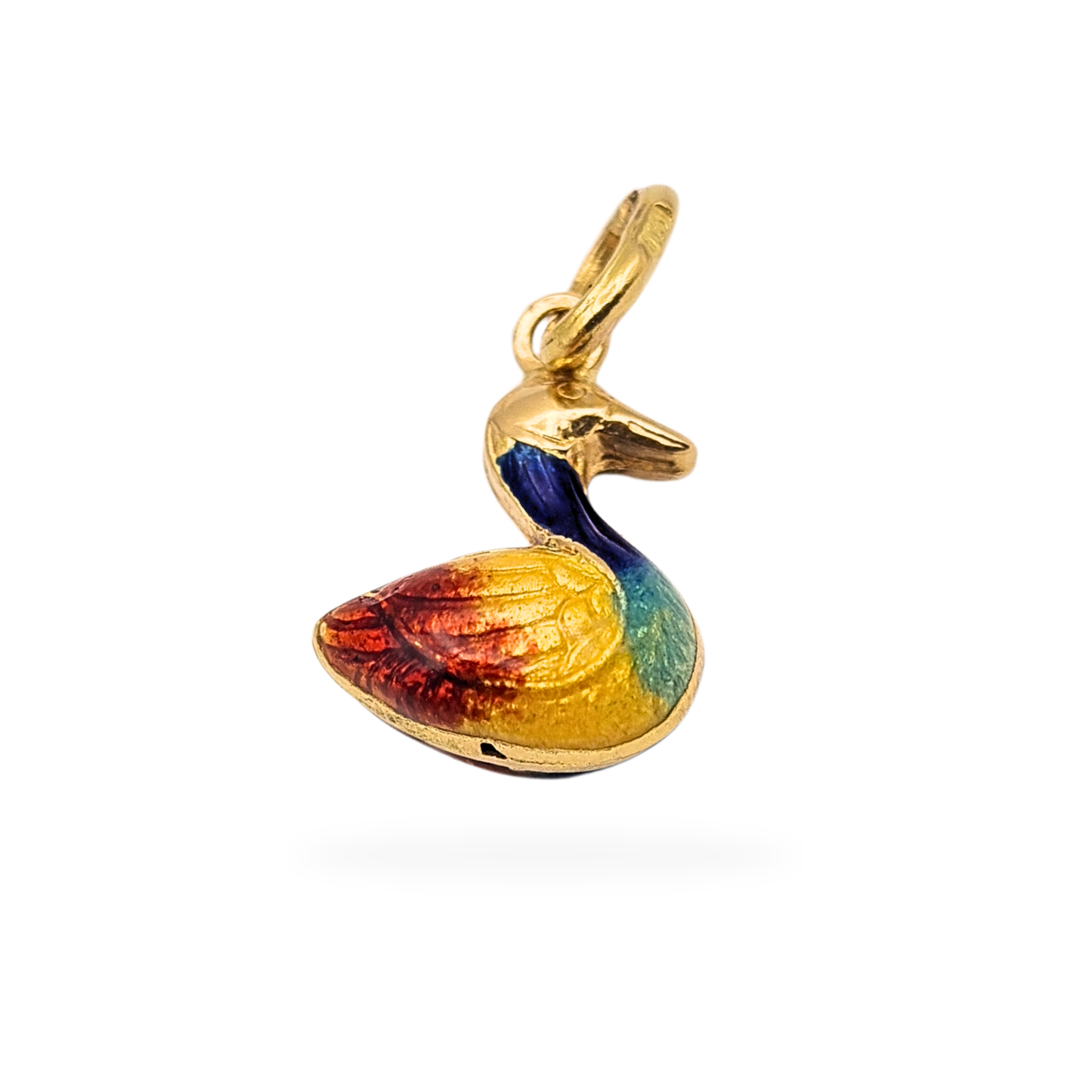 18ct Gold Enamel Duck Charm 750 Mini Bird Pendant