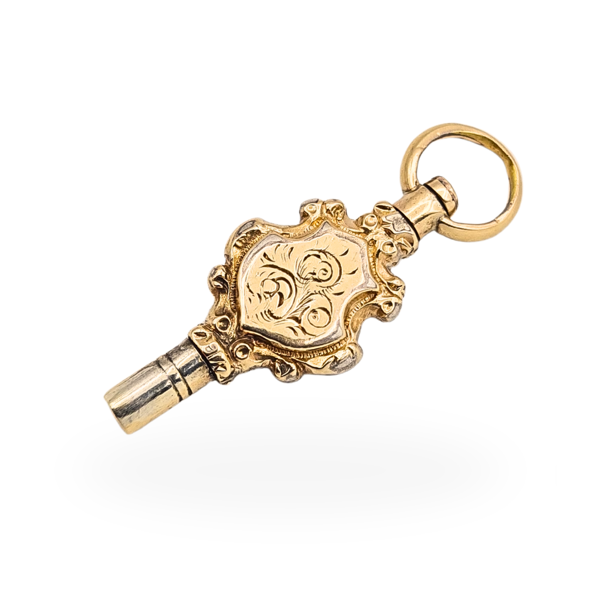 9ct Gold Pocket Watch Winding Key Charm Hand Engraved