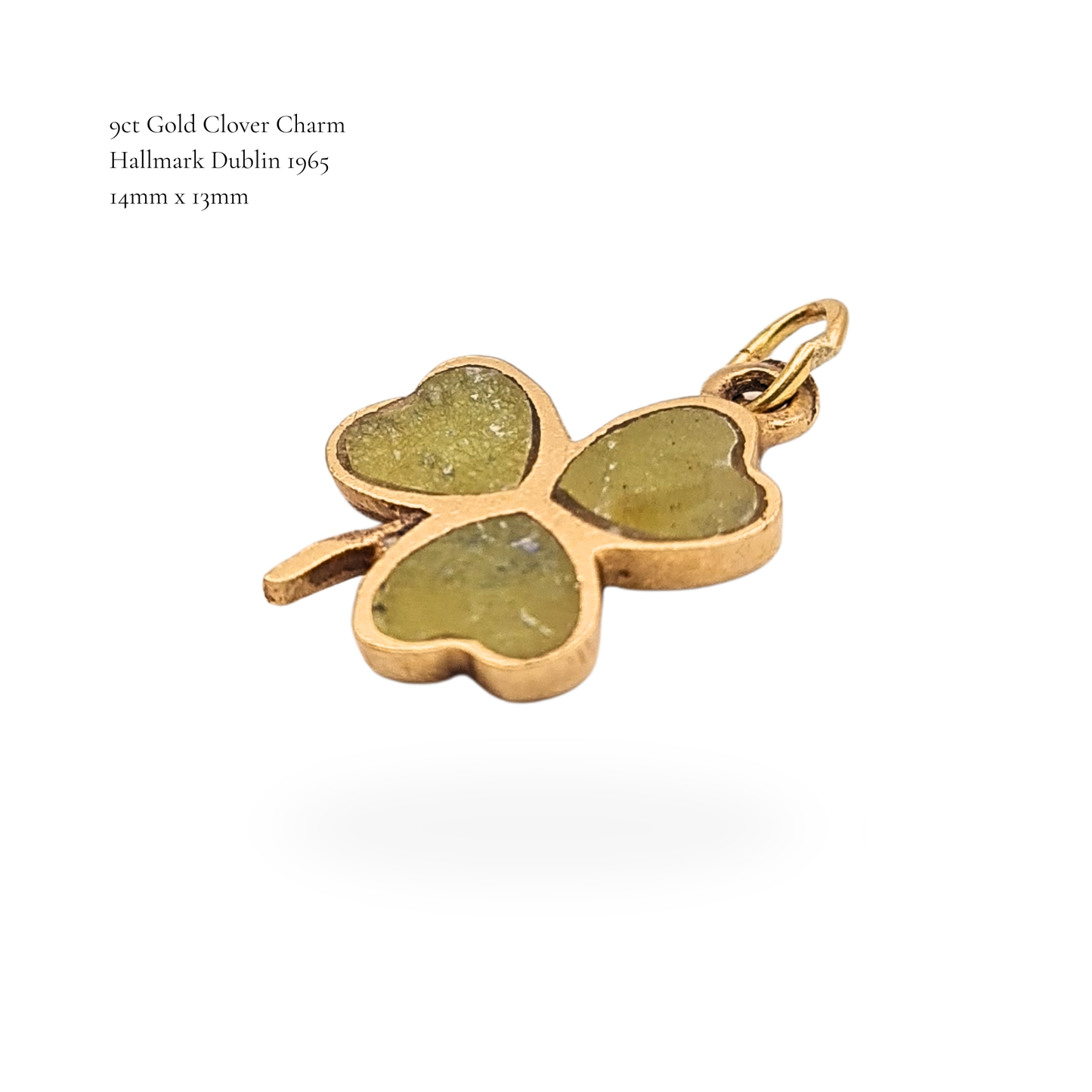 9ct Gold Clover Charm, Dublin 1965, Green Shamrock Pendant