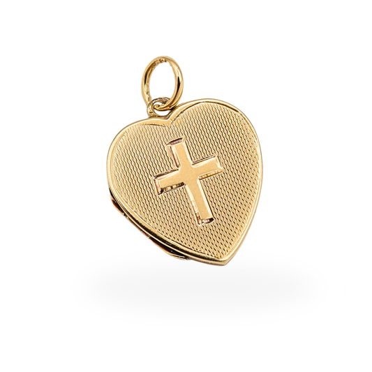 Vintage 9ct Gold Heart Photo Locket Cross Pendant Hallmarked 1987