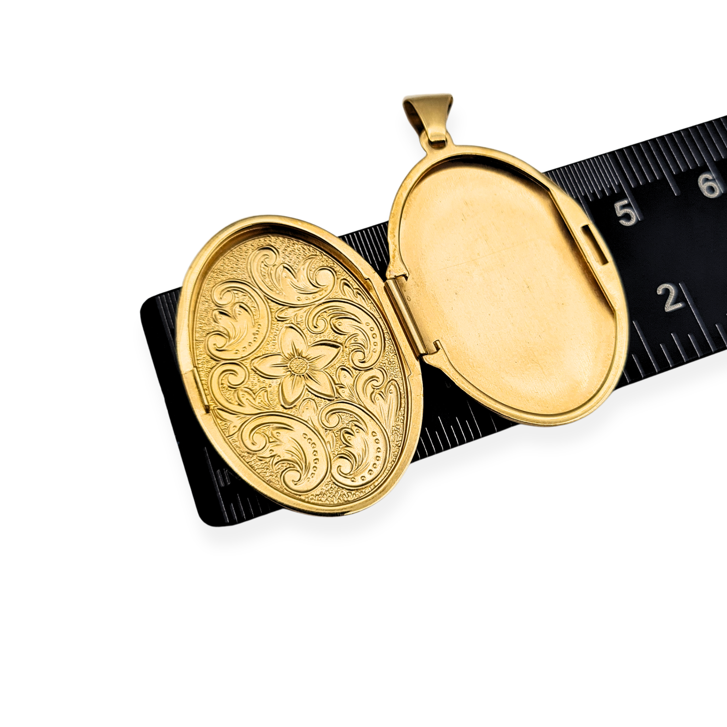 Large 9ct Gold Oval Locket, Floral Engraved