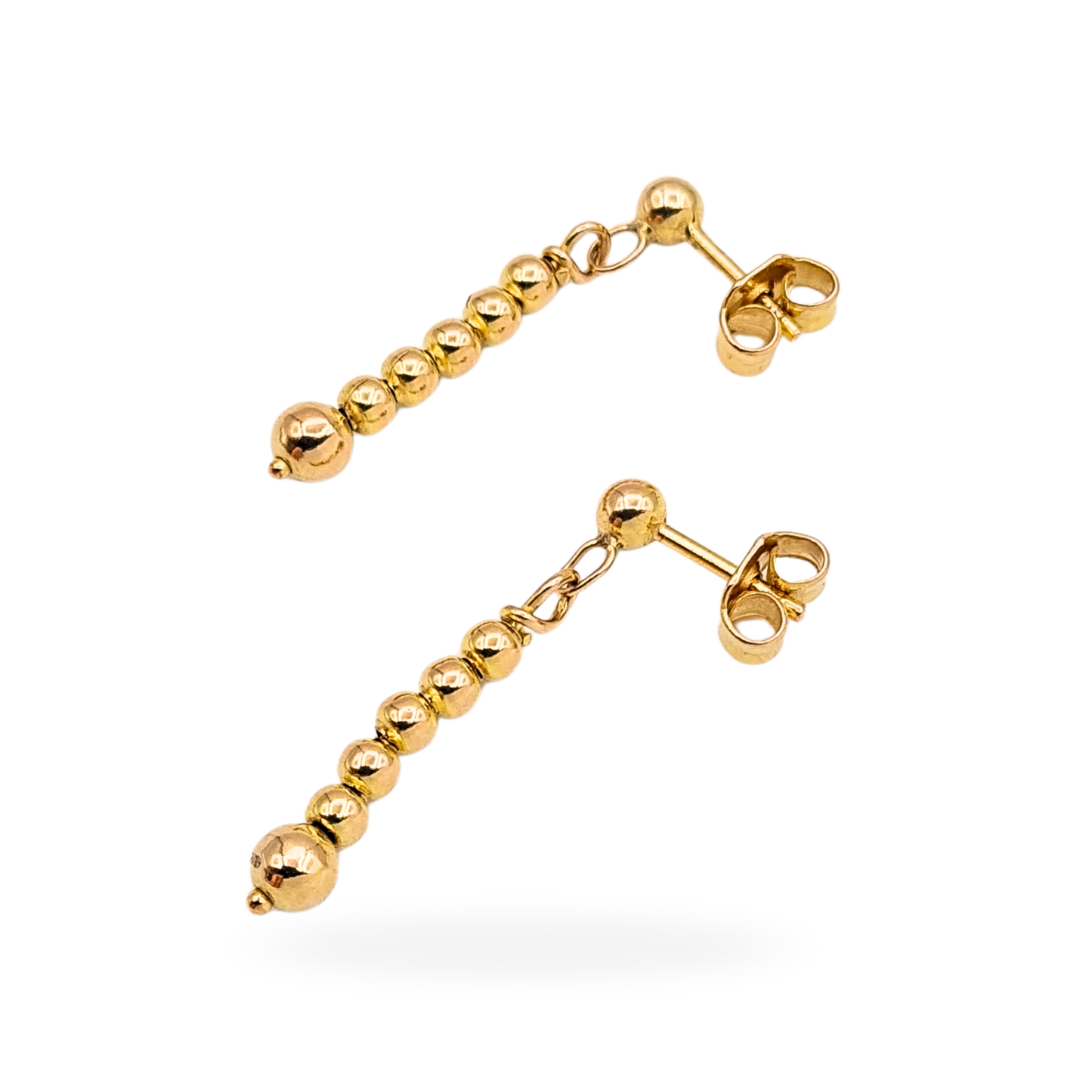 9ct Gold Drop Earrings, Bead Design, With Butterfly Backs