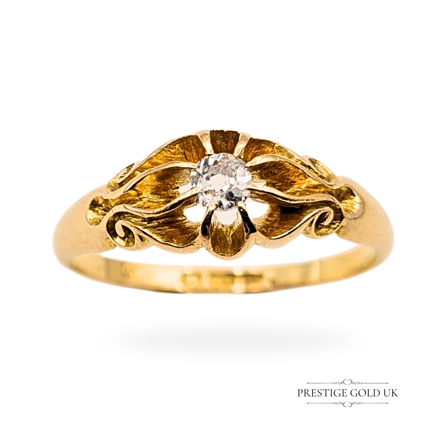 18ct Antique Gold Victorian Diamond Solitaire Ring, Size  UK P / US 7 1/2