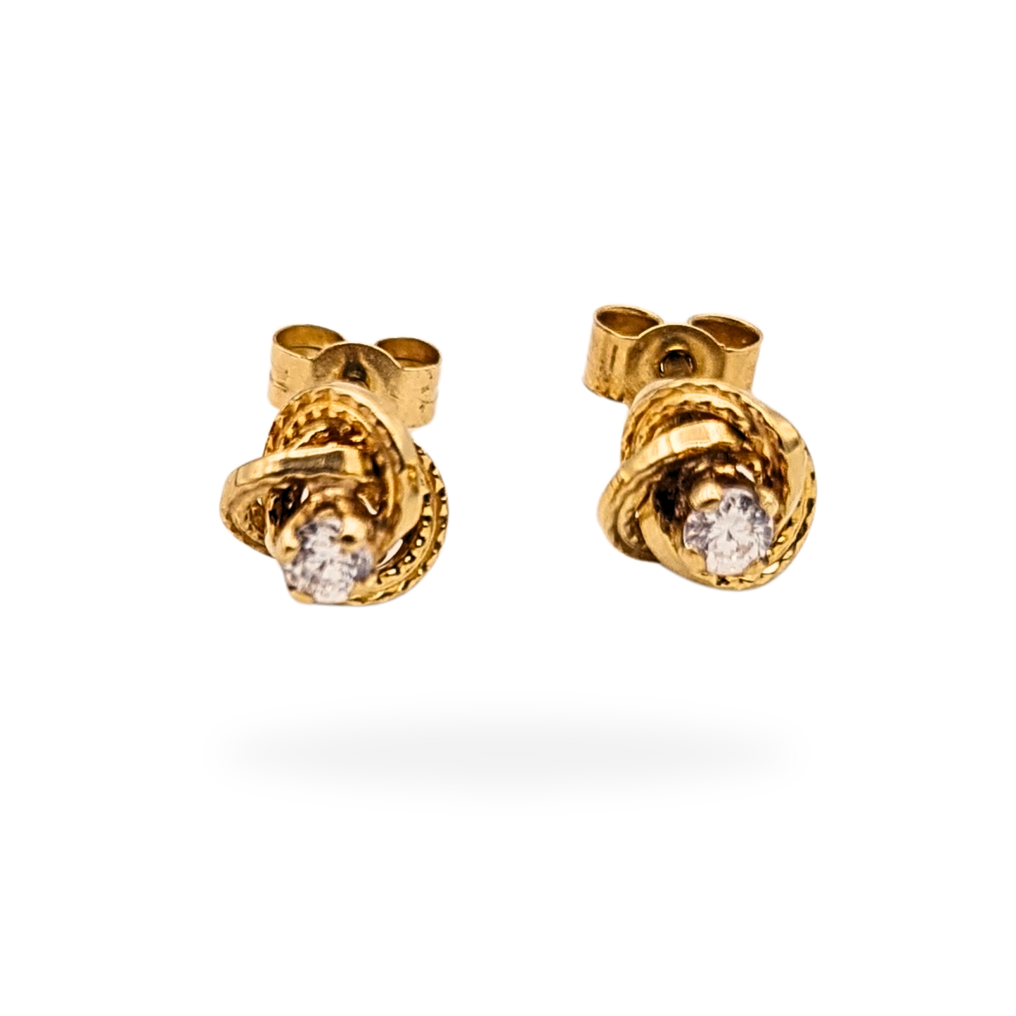 9ct Gold CZ Twist Stud Earrings 5mm Knot Design Butterfly Backs