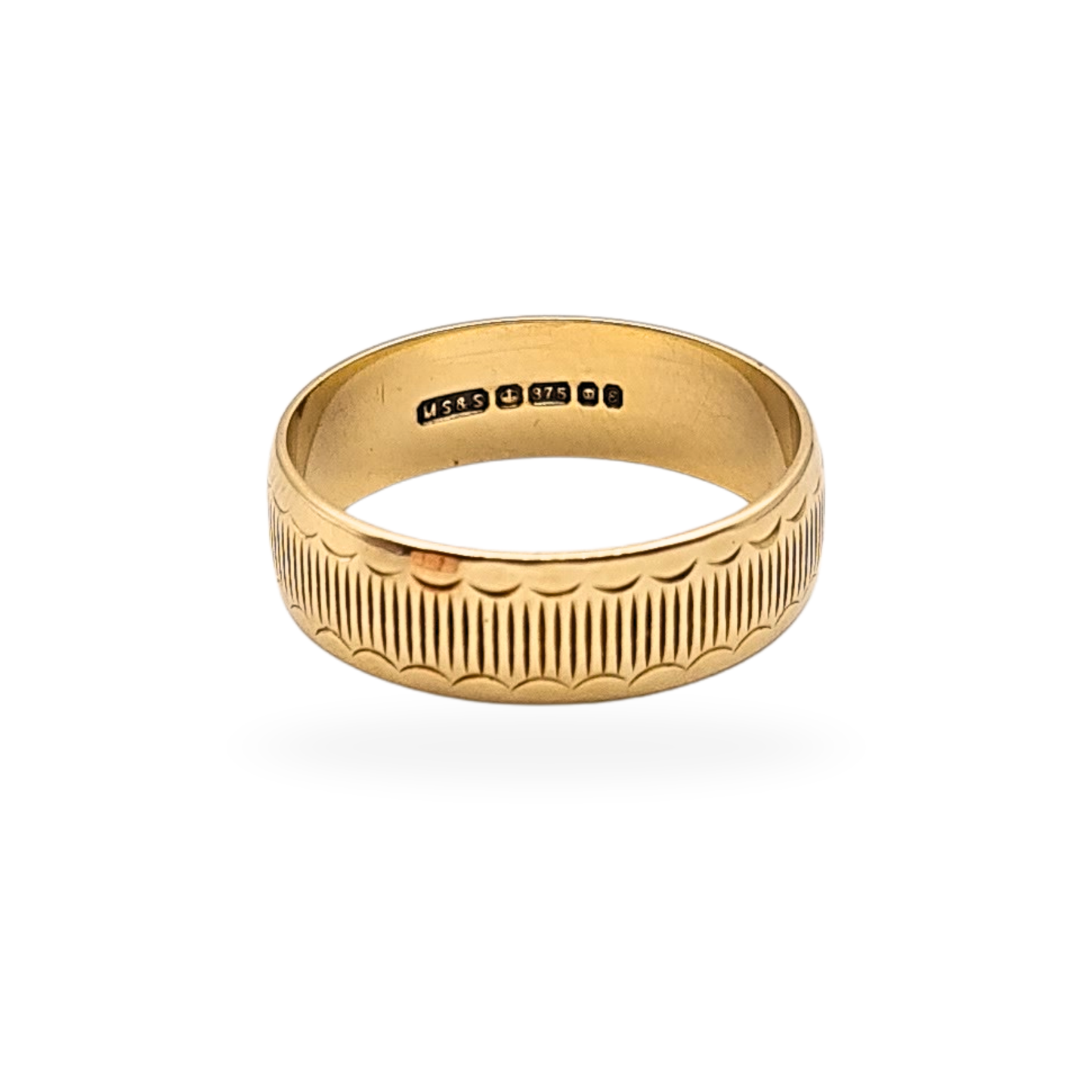 9ct Gold Patterned Ring - 1970's Patterned Retro Ring UK O  US 7 1/4