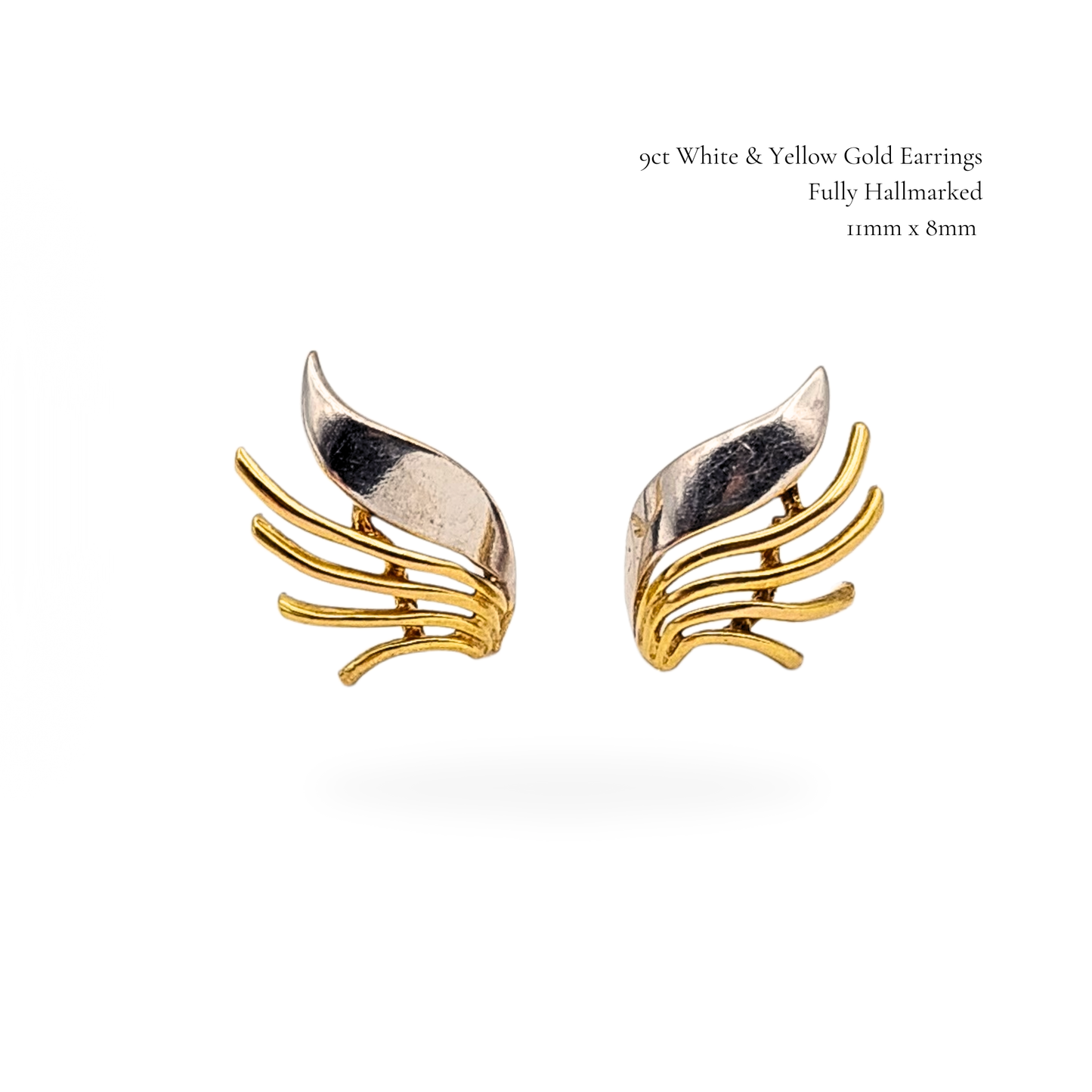 9ct Two Tone Gold Angels Wings Stud Earrings