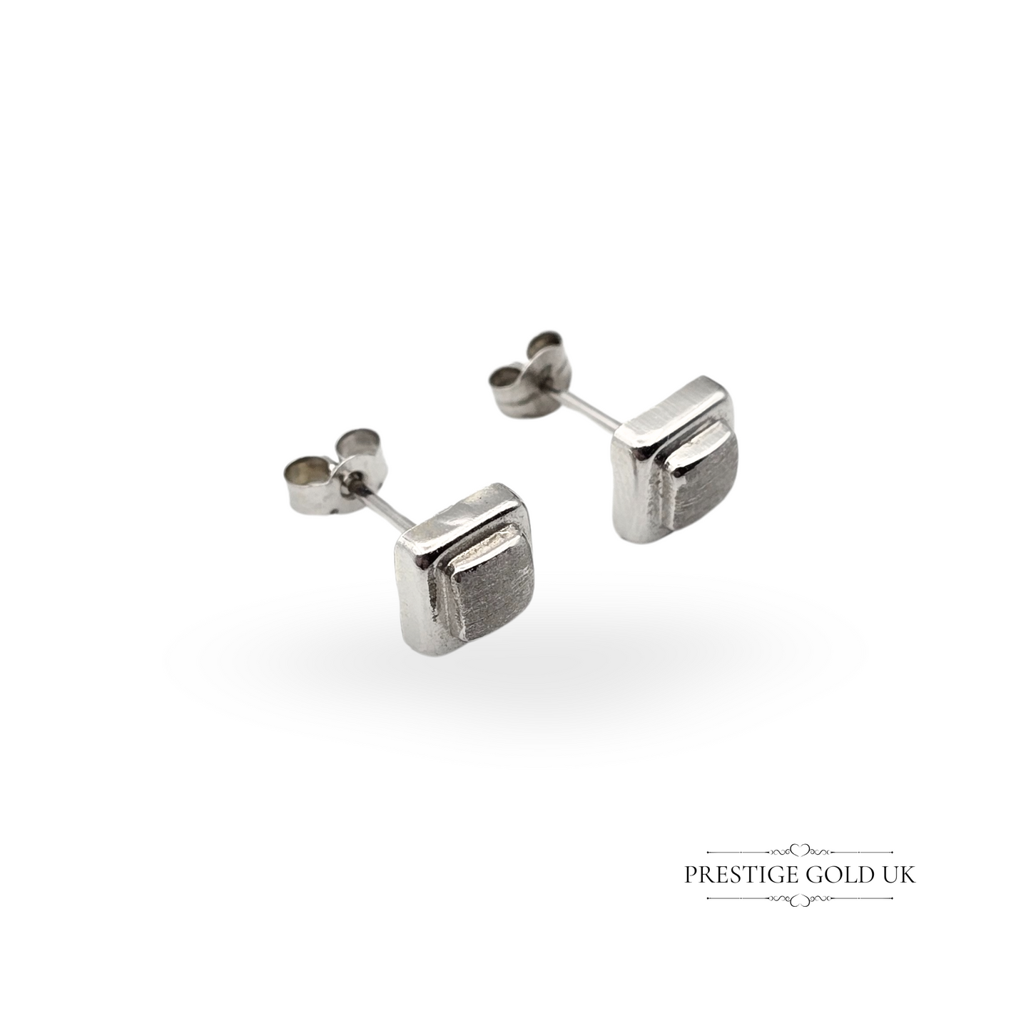 9ct White Gold Square Stud Earrings, 6 x 6mm Minimalist Studs