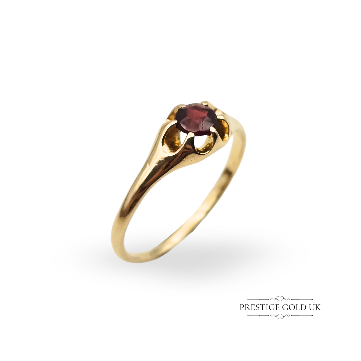 14ct Gold Garnet Pinky Ring, UK G US 3.5, Dainty Elegant Tiny Garnet Pinky Ring