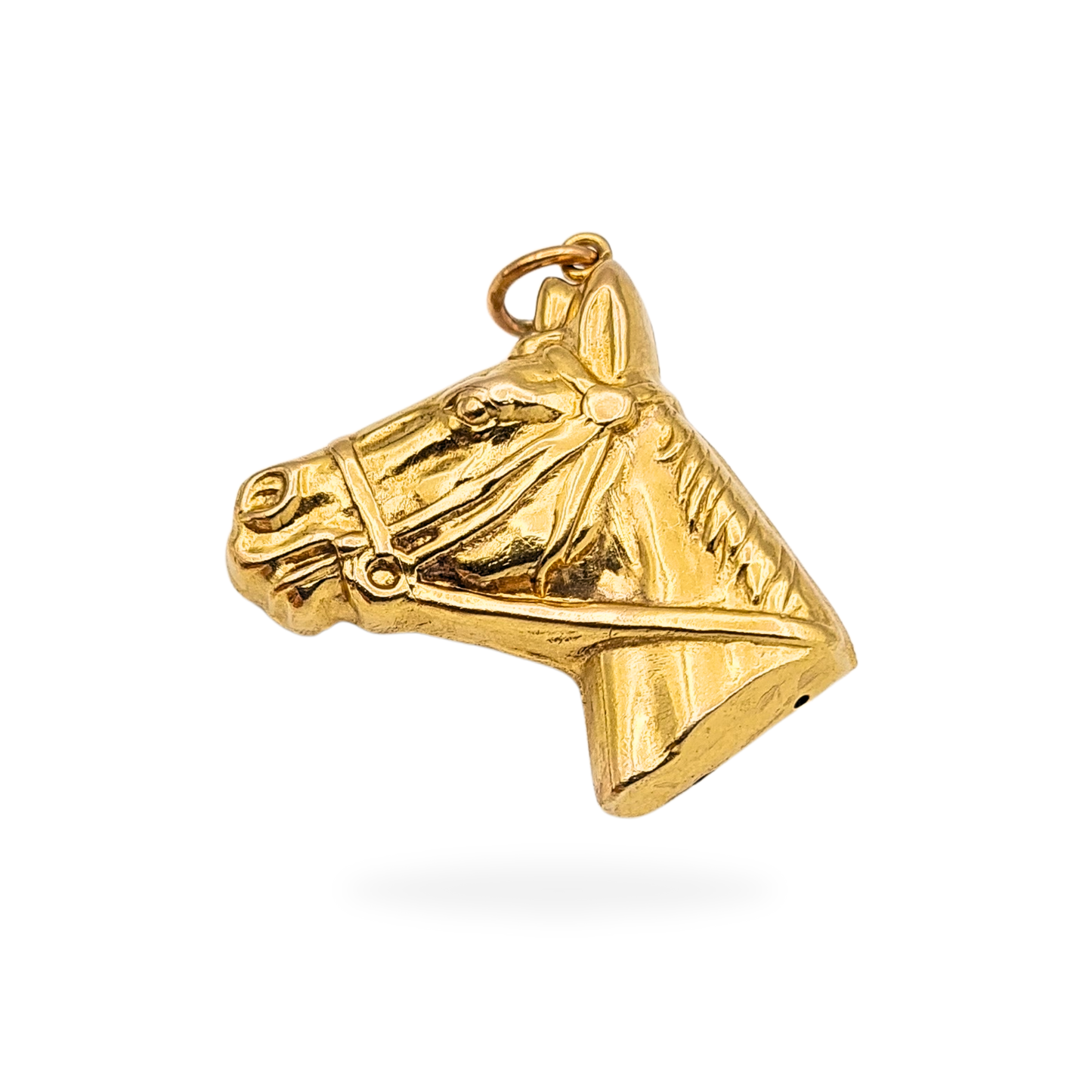 Large 9ct Gold Horse Head Pendant, London 1971, Hollow Puffy Design
