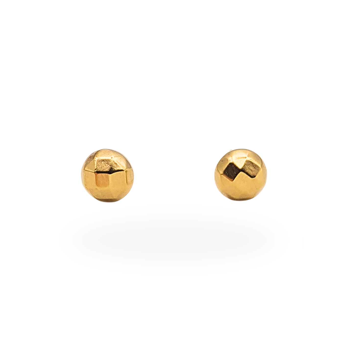 9ct Gold Faceted Domed Stud Earrings Geometric Round Gold Studs