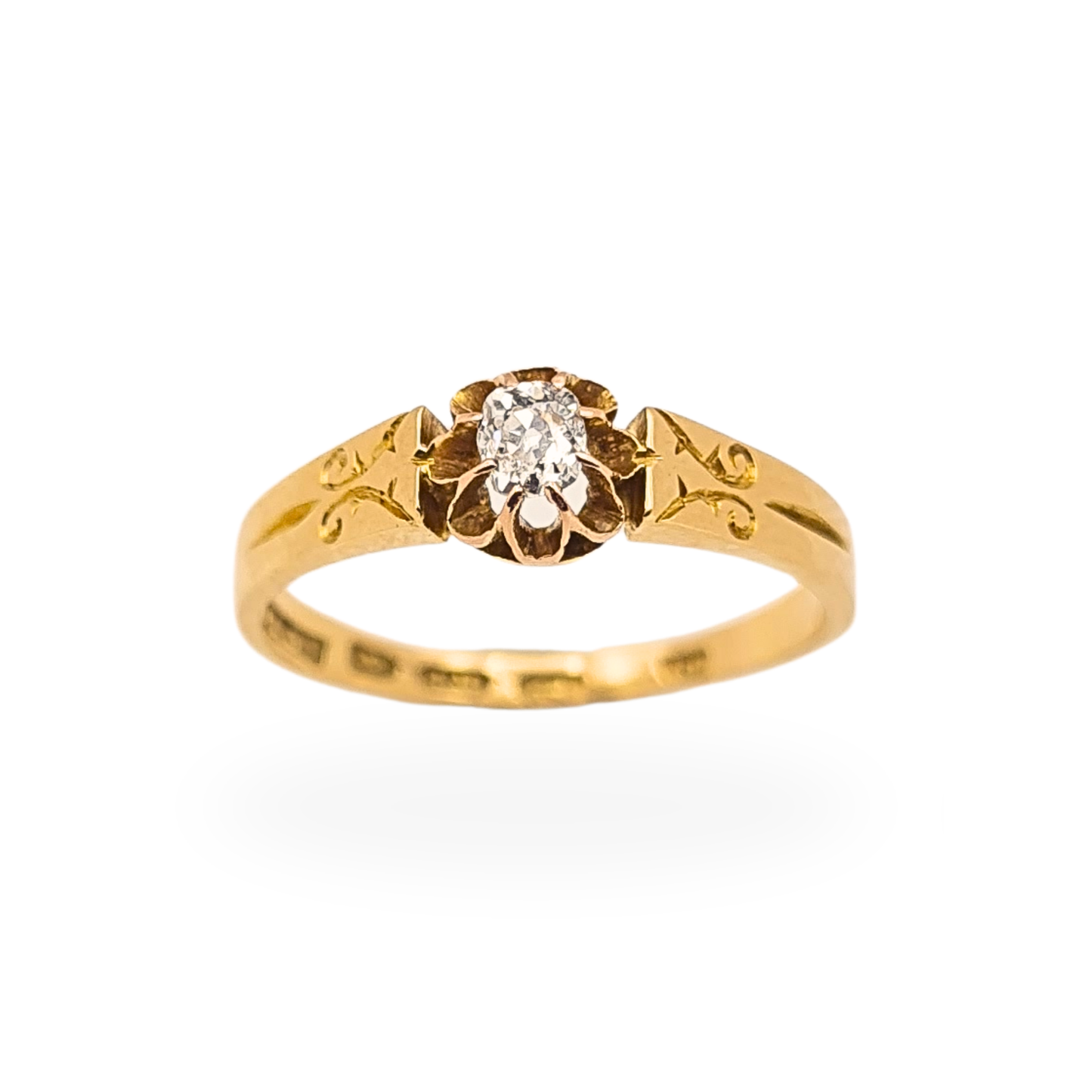 Victorian 1800's 18ct Gold Diamond Ring  Cushion Cut Solitaire UK M US 6 1/4