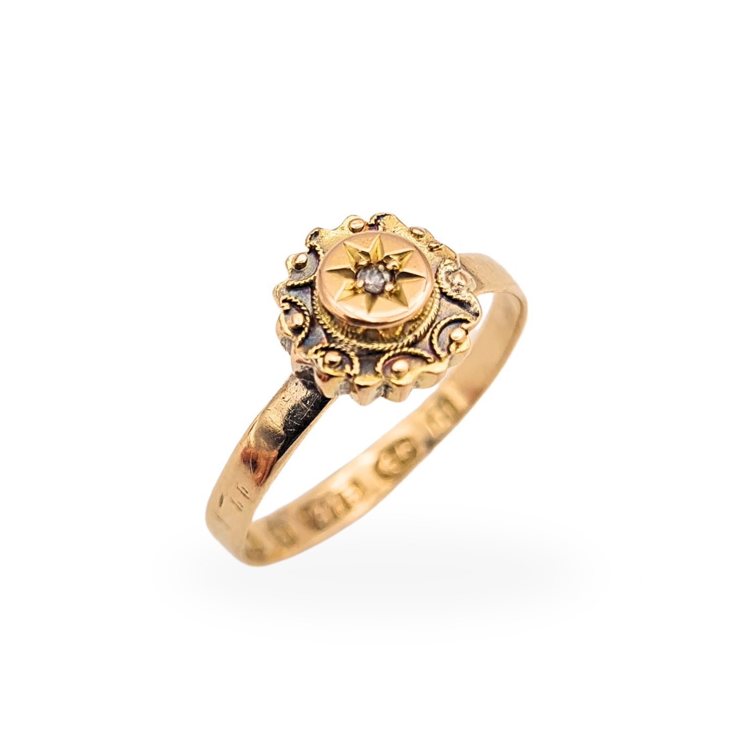 Victorian 1800's 9ct Gold Diamond Star Ring Birmingham UK N US 6.75