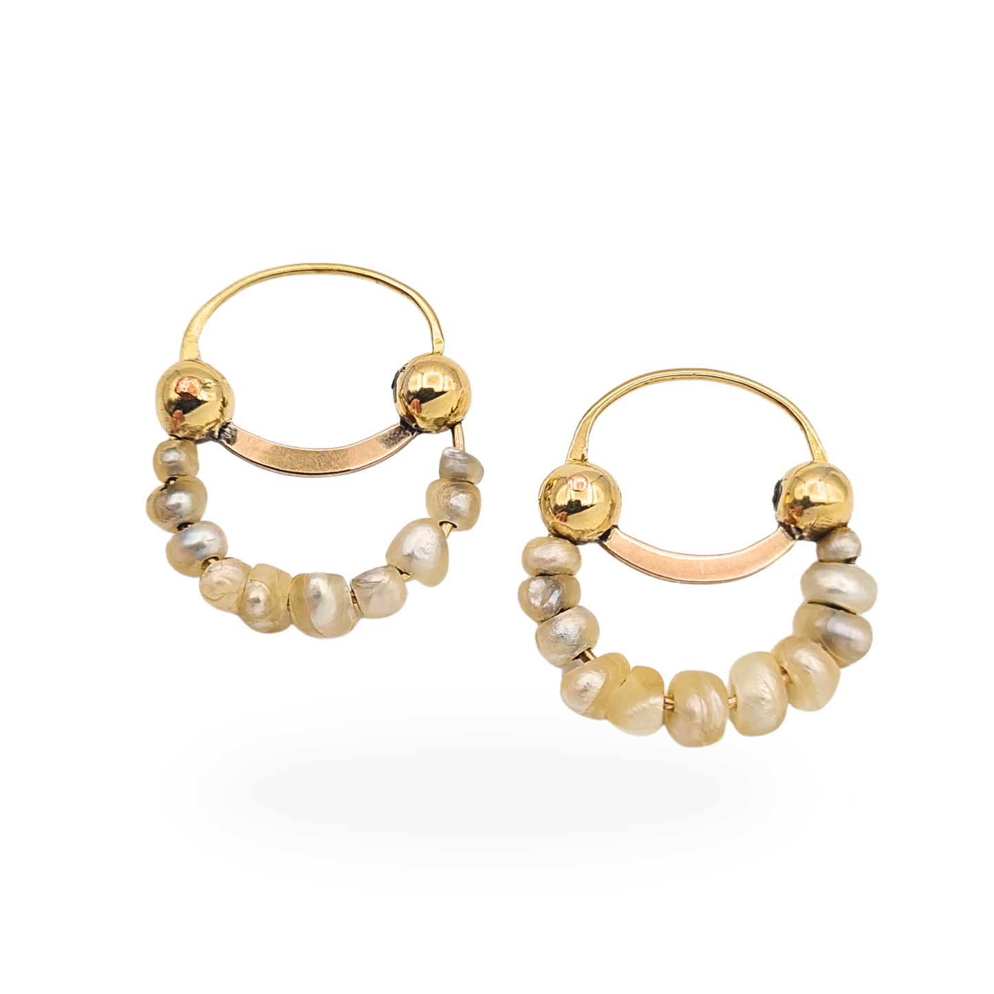Rustic 14ct Gold Pearl Hoop Earrings Handmade Freshwater Pearls