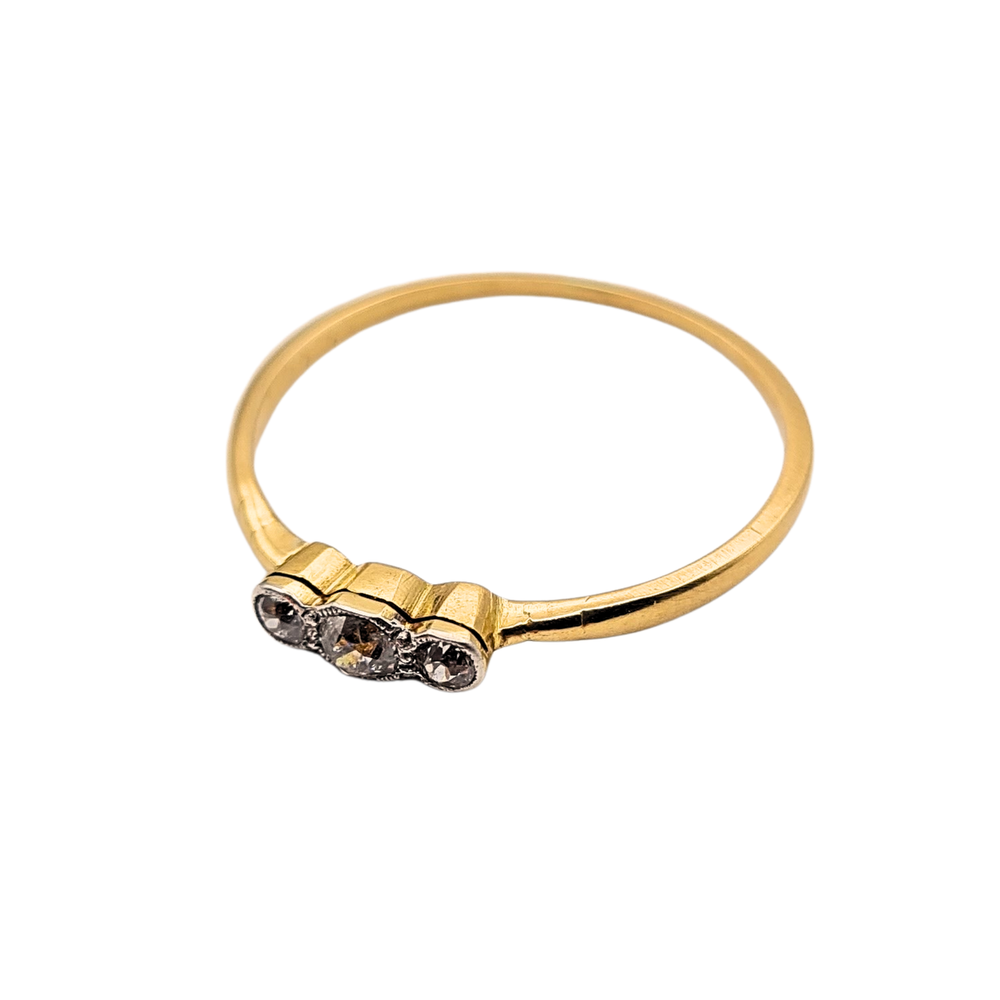 18ct Gold Old Cut Diamond Trilogy Ring, UK Q 1/2, US 8 1/4